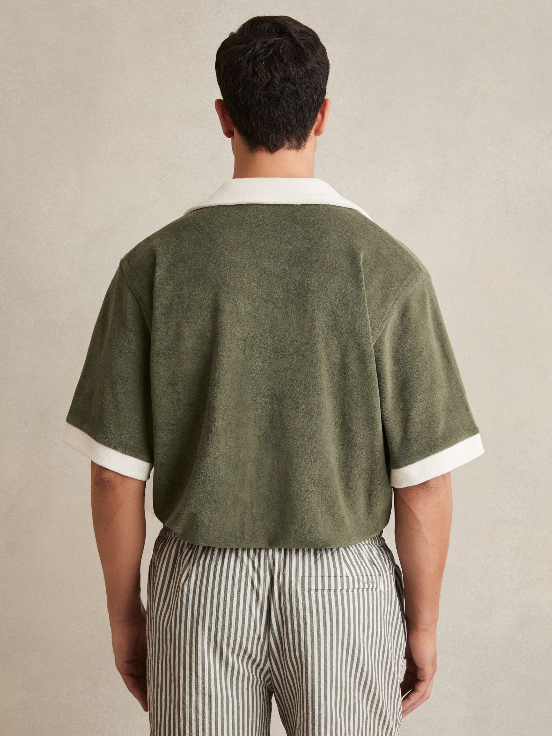Towelling Contrast-Trim Shirt in Green/White