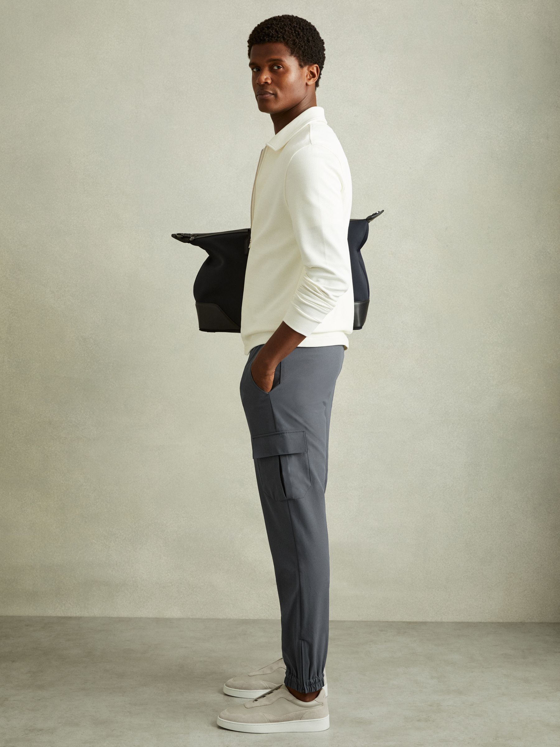 Elasticated Cargo Trousers in Airforce Blue