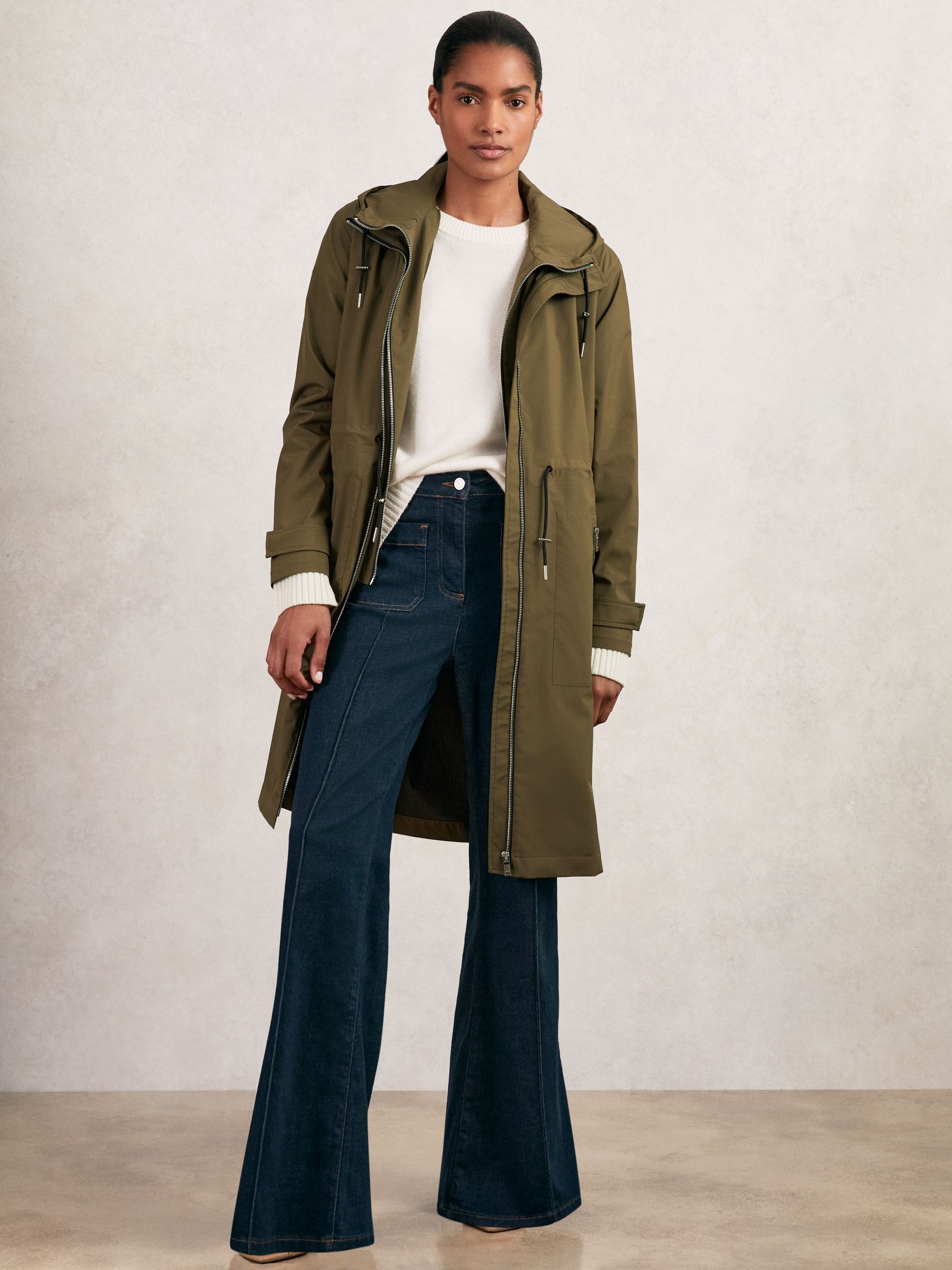 Petite Removable-Hood Parka Rain Coat in Khaki