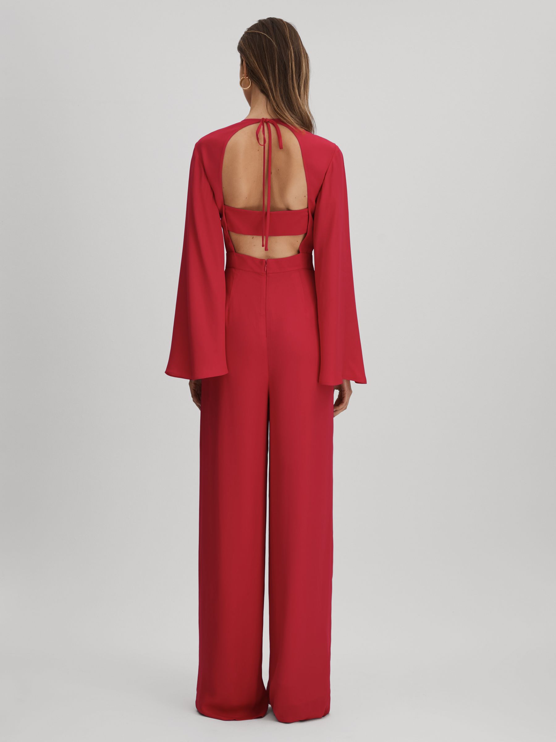 Cut-Out Flared Sleeve Jumpsuit in Coral