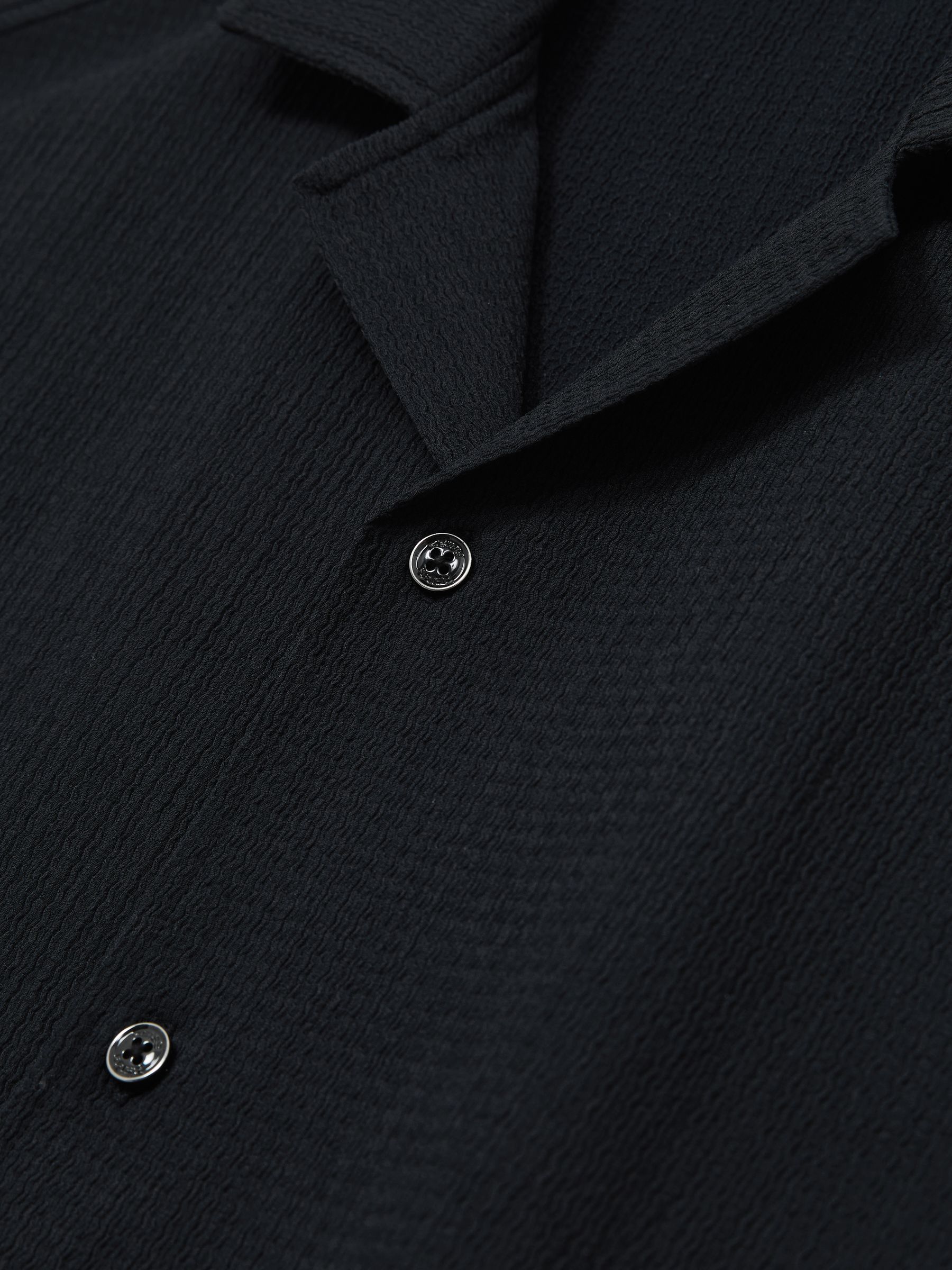 Textured Crepe Cuban Collar Shirt in Navy