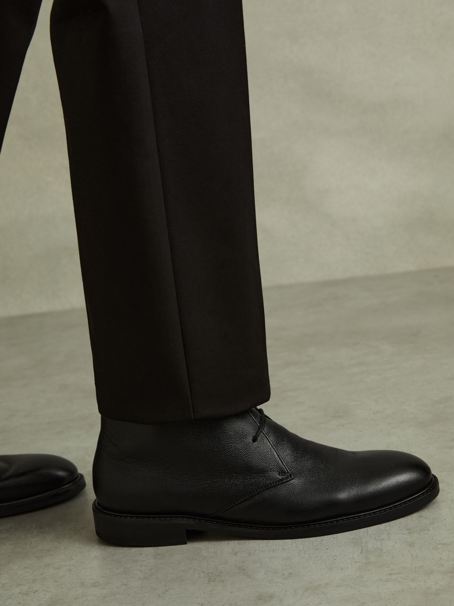 Cooper Black Grained Leather Chukka Boots