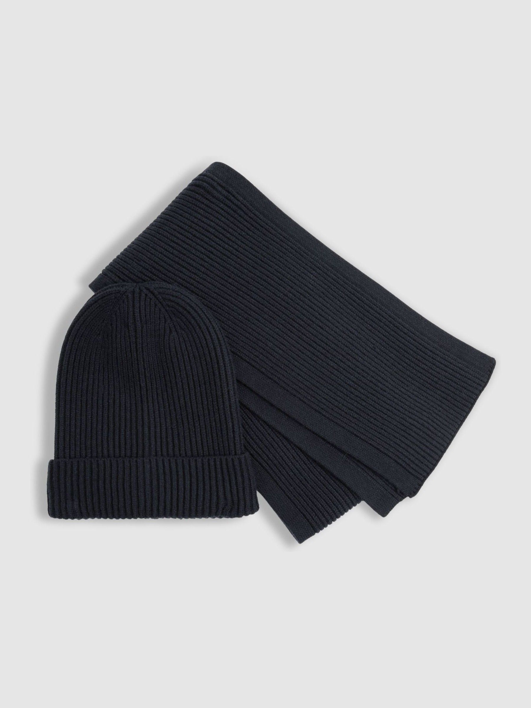 Ribbed Hat and Scarf Set in Navy