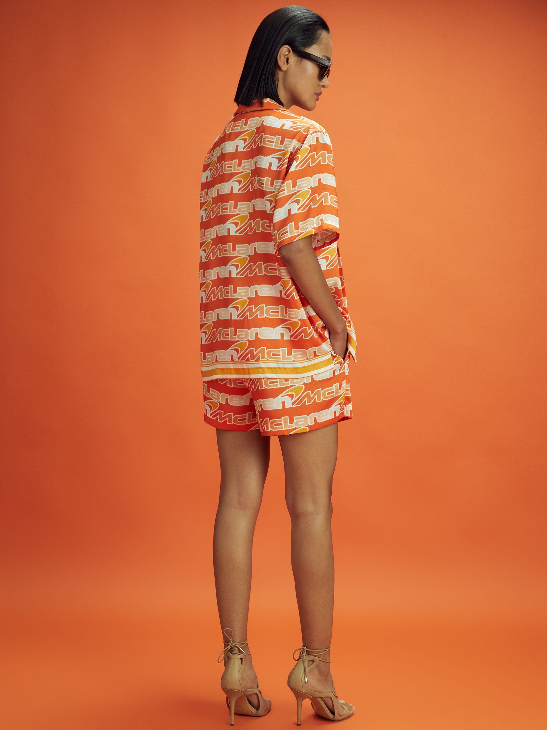 McLaren F1 Printed Cuban Collar Shirt in Papaya Multi