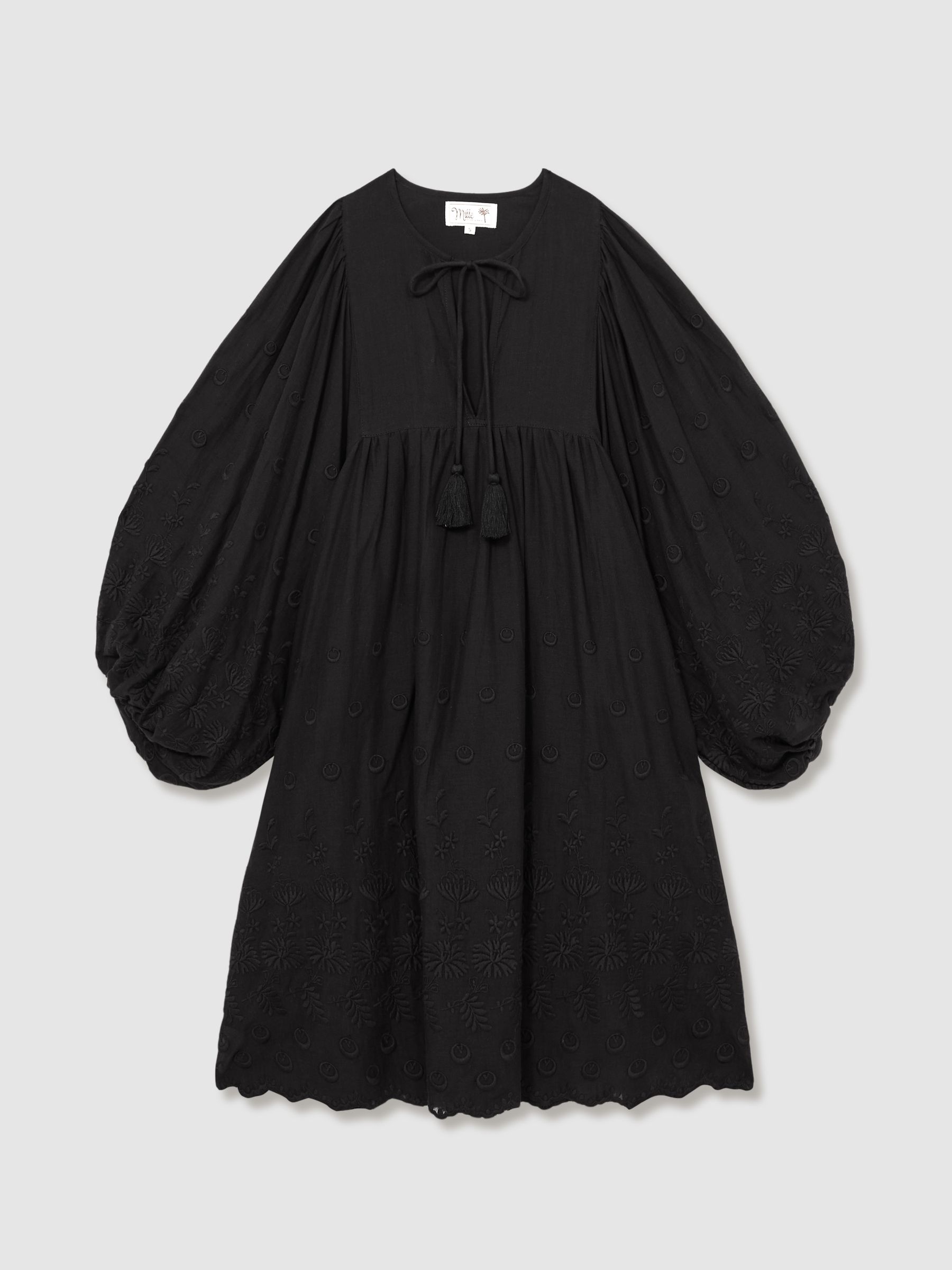 Mille Cotton Puff Sleeve Mini Dress in Black