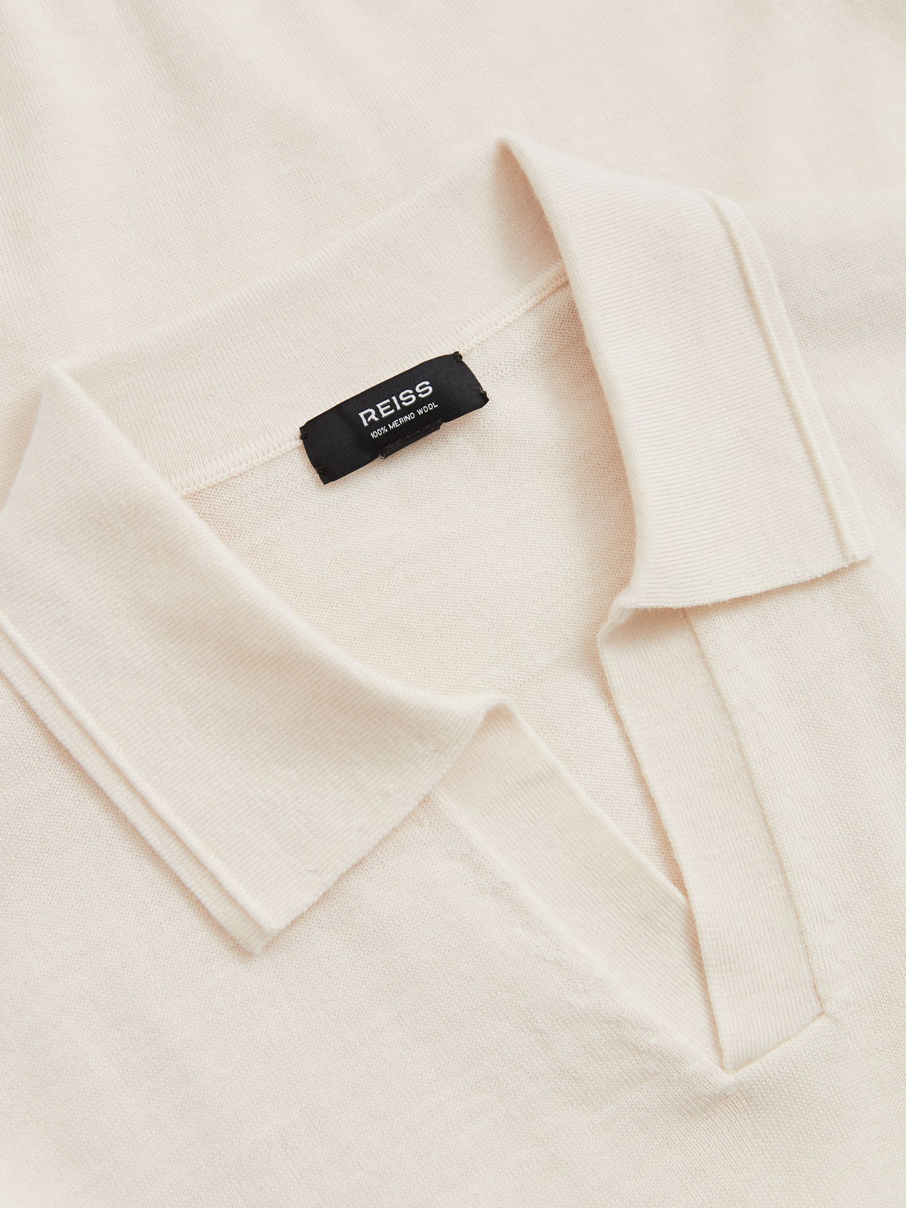 Merino Wool Open Collar Polo Shirt in Snow White