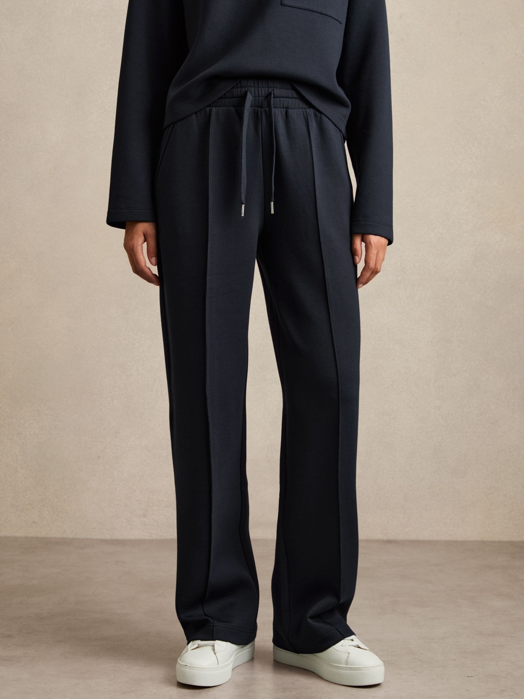 Interlock Jersey Pintuck Drawstring Joggers in Navy