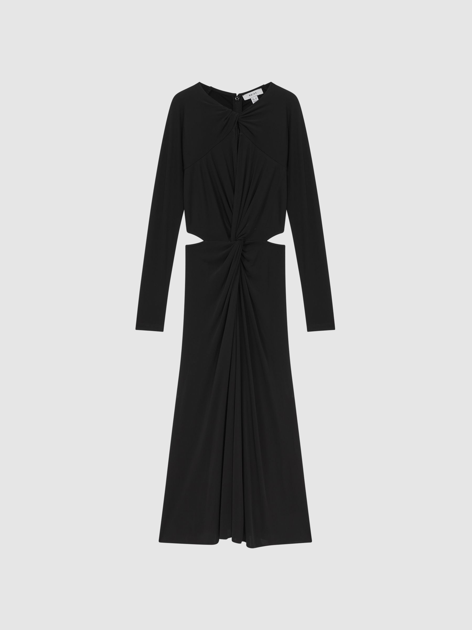 Twist Cut-Out Midi Dress in Black
