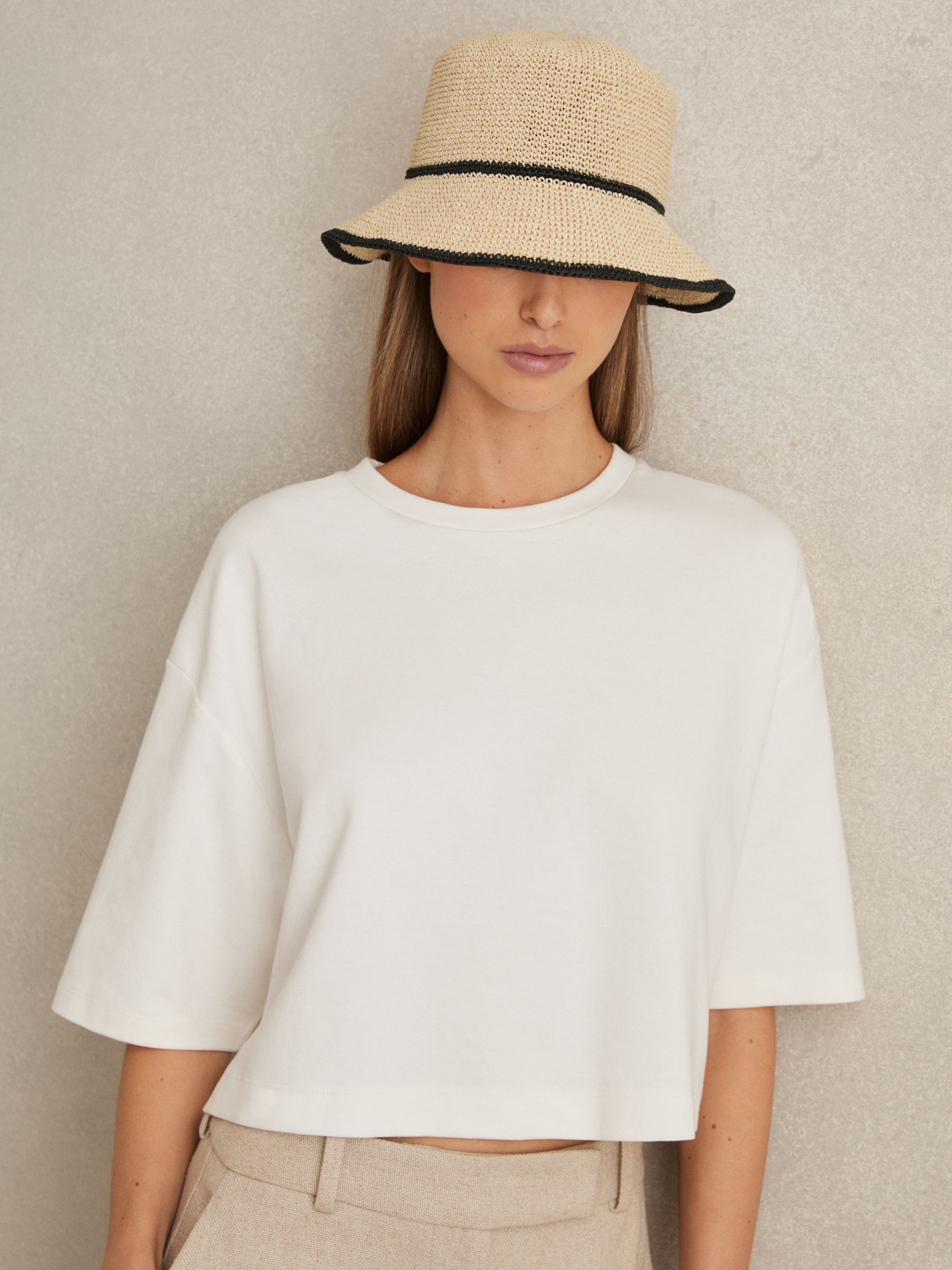 Tipped Straw Bucket Hat in Natural