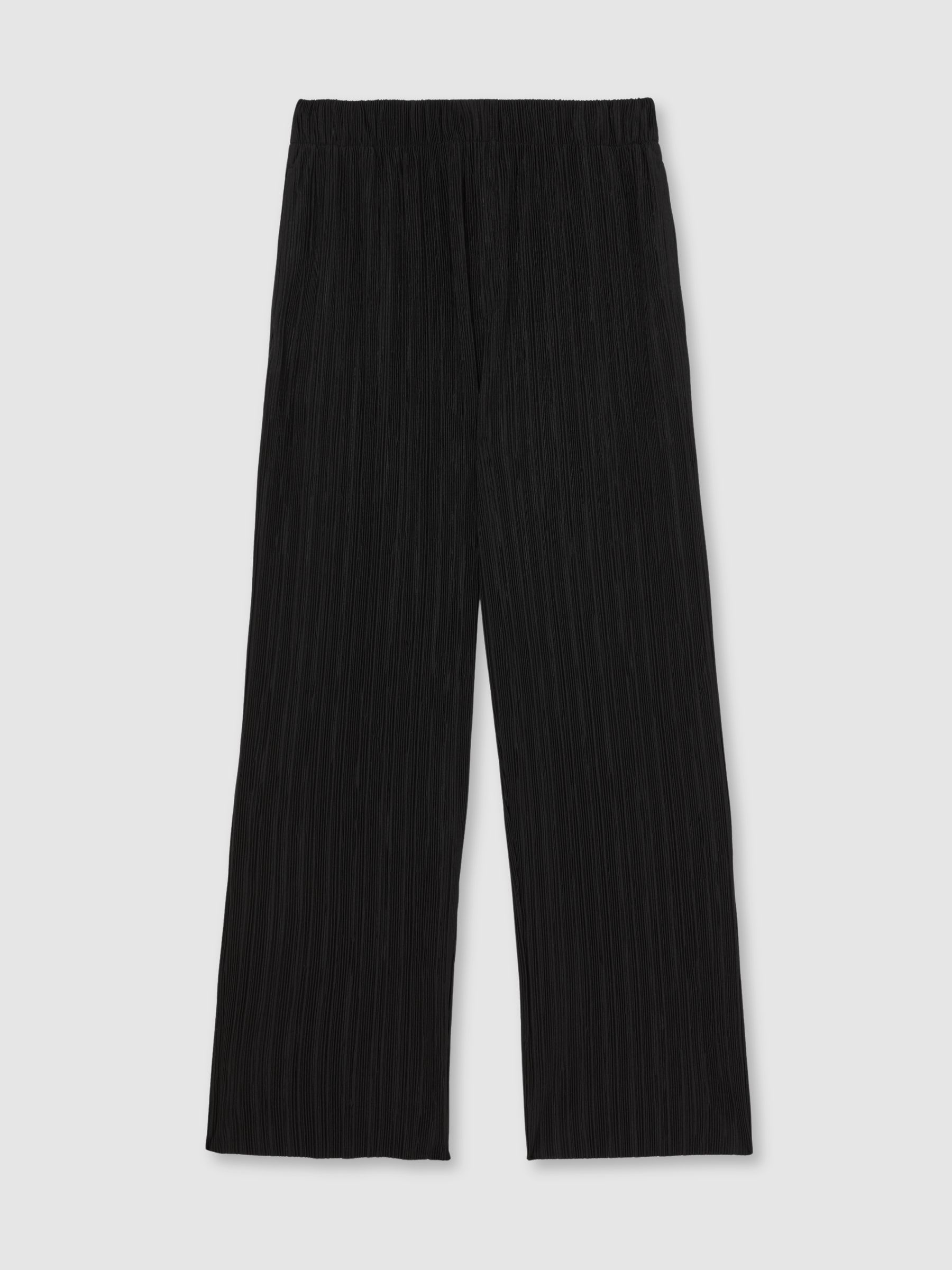 Wide Leg Plisse Trousers in Black
