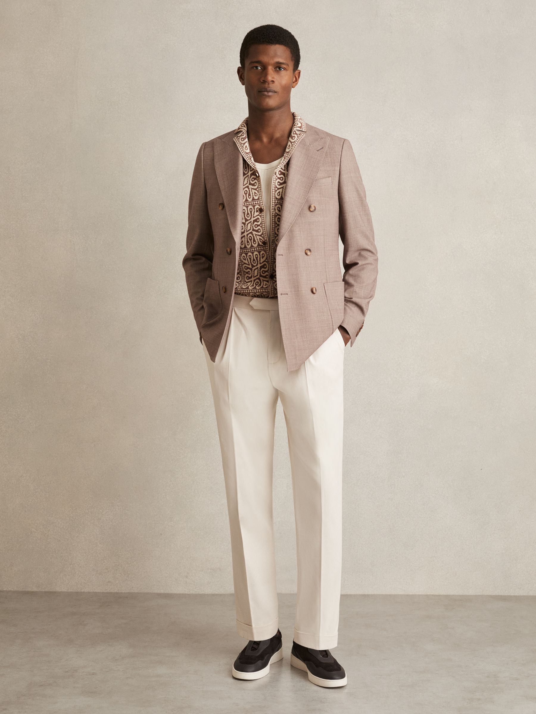 Tile Pattern Knit Shirt in Brown/White