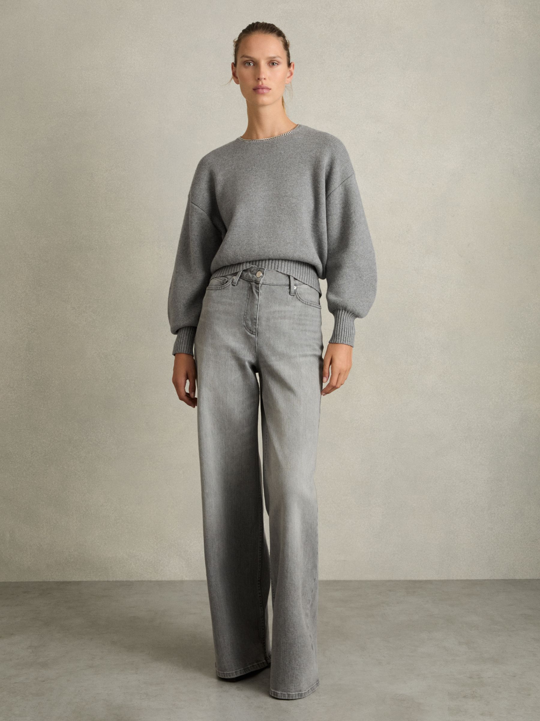 Chain-Necklace Jumper With Cashmere in Grey