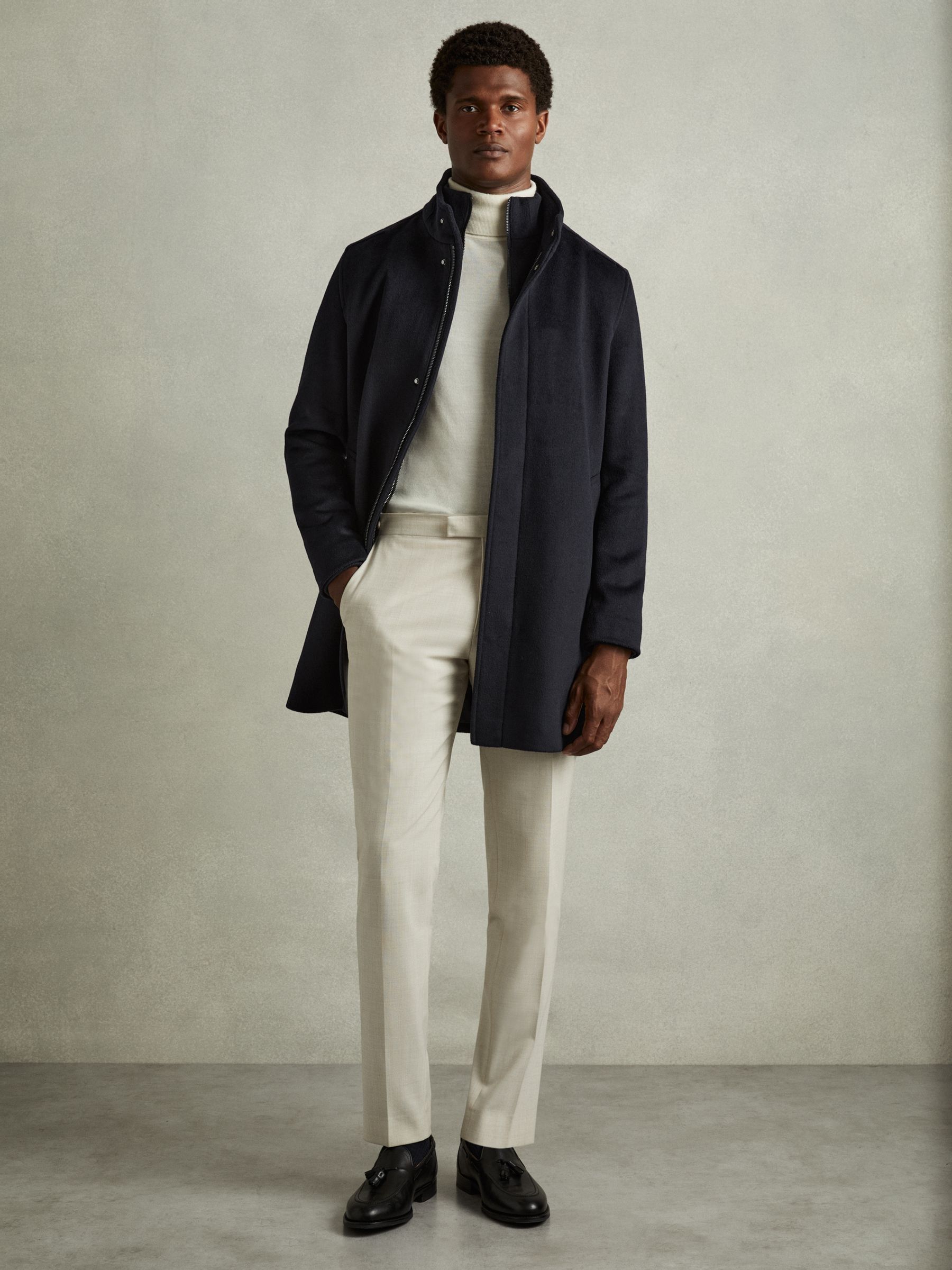 Wool-Blend Hybrid Coat in Navy