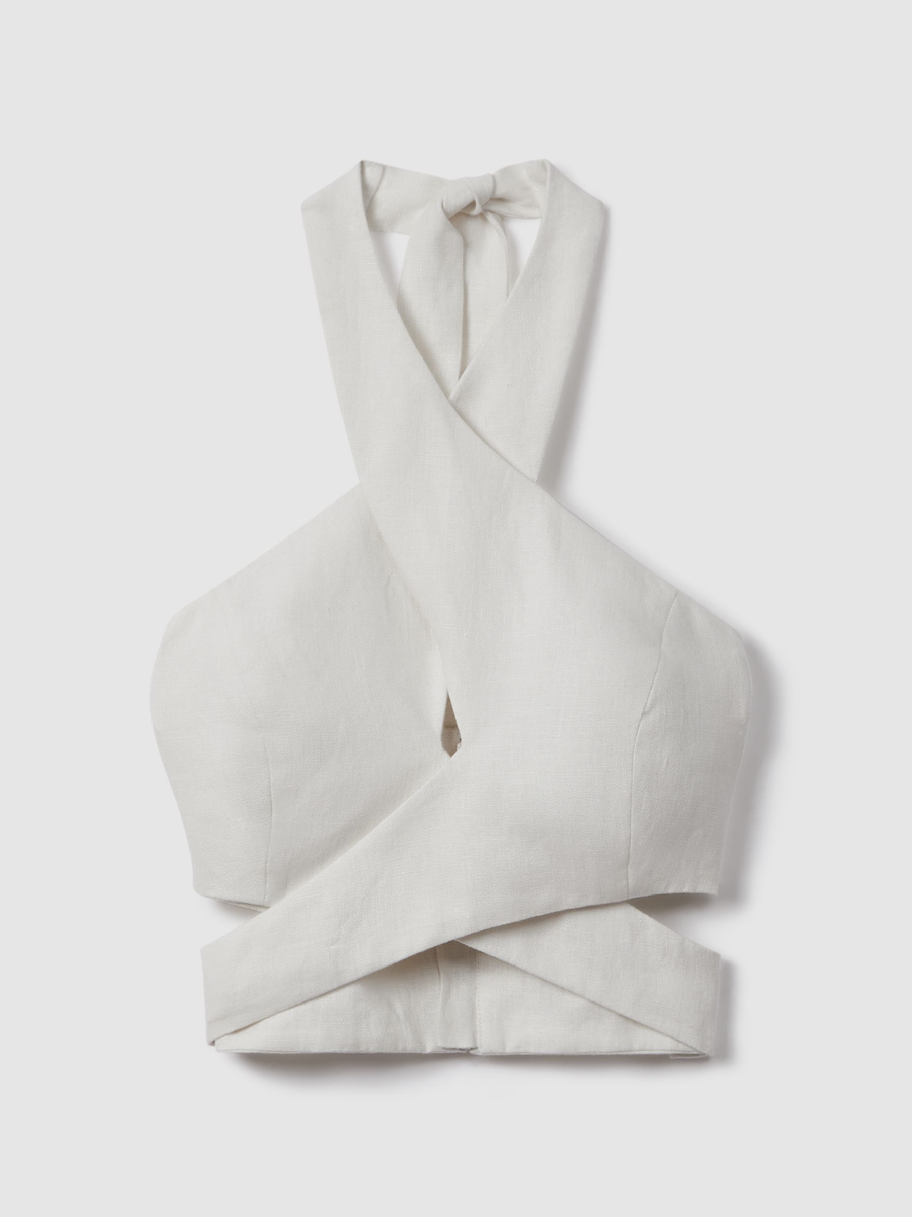 Linen Halter Neck Cropped Top in White