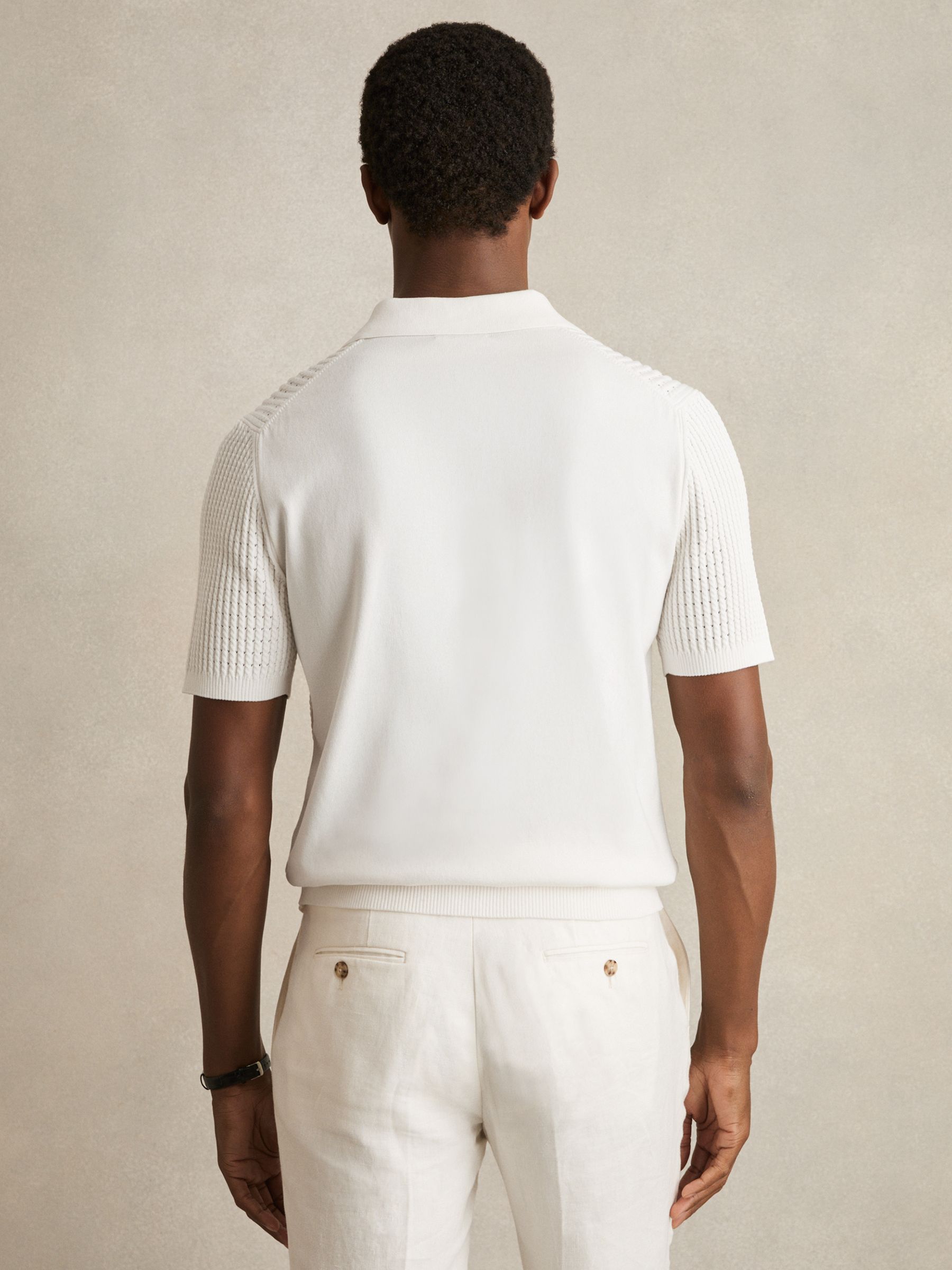 Micro-Cable Open-Collar Cotton-Blend Shirt in White