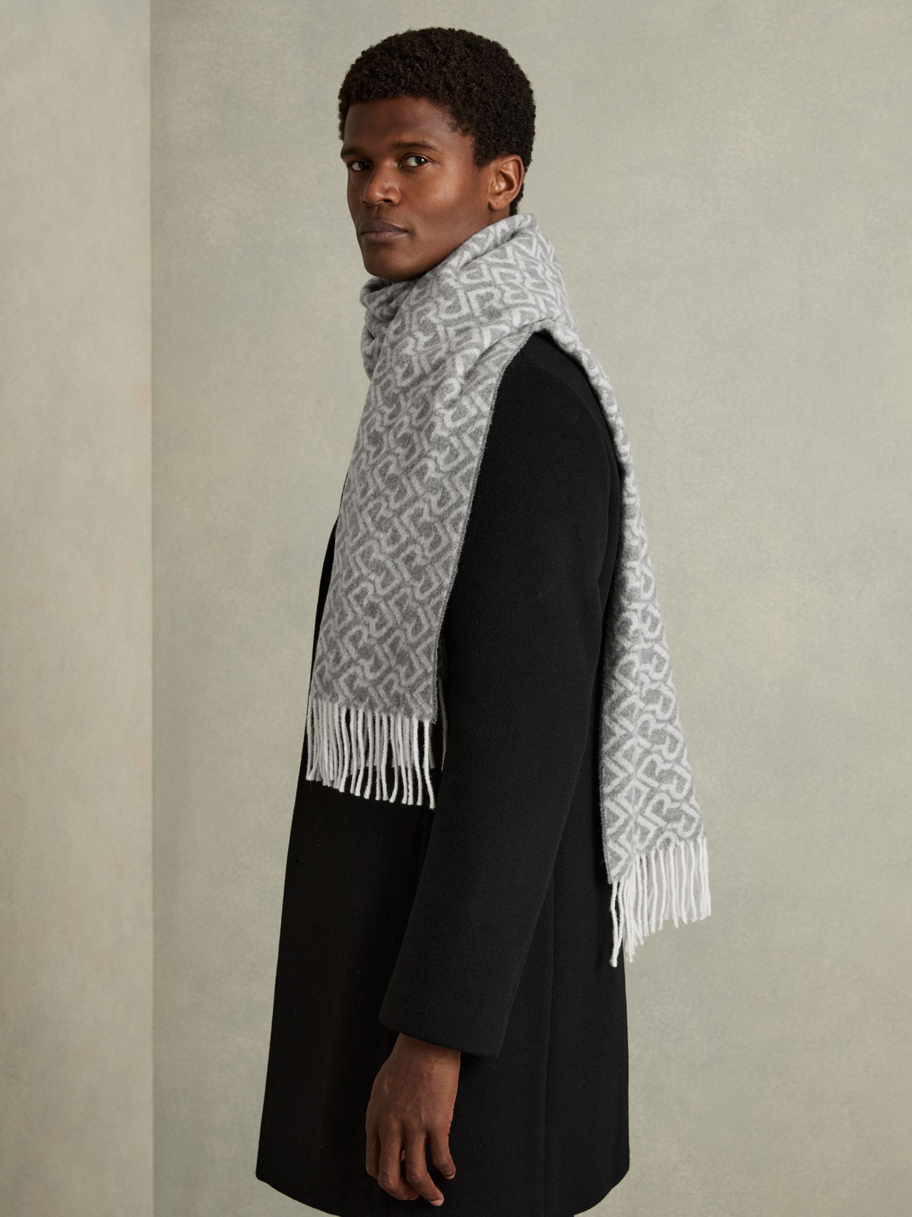 Logo-Jacquard Scarf With Wool in Charcoal / Off White