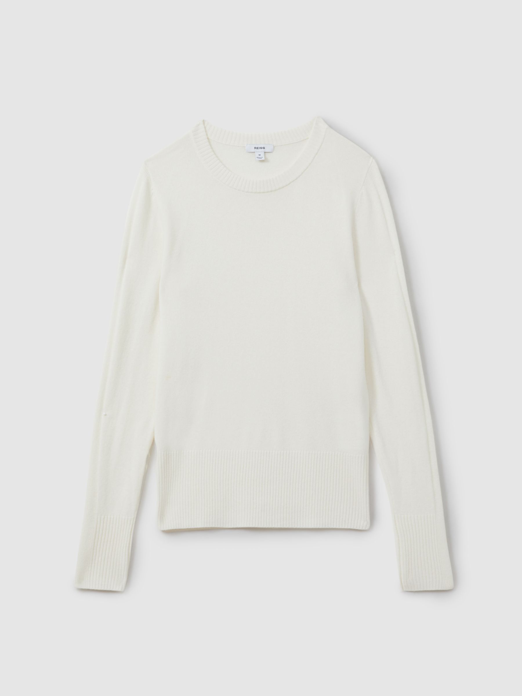 Wool Blend Crew Neck Jumper with Cashmere in Cream