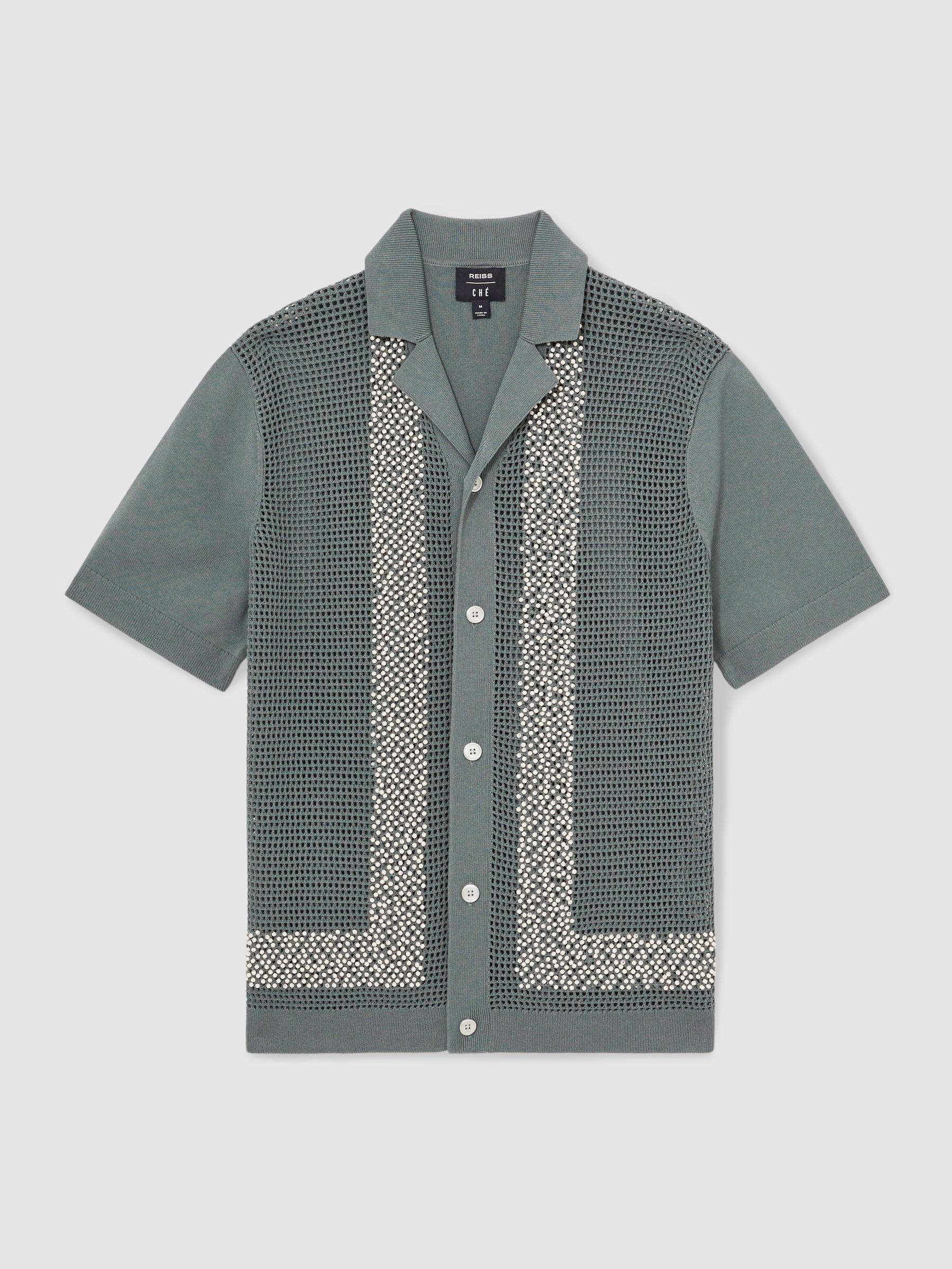 Reiss | Ché Beaded Crochet Shirt in Sage