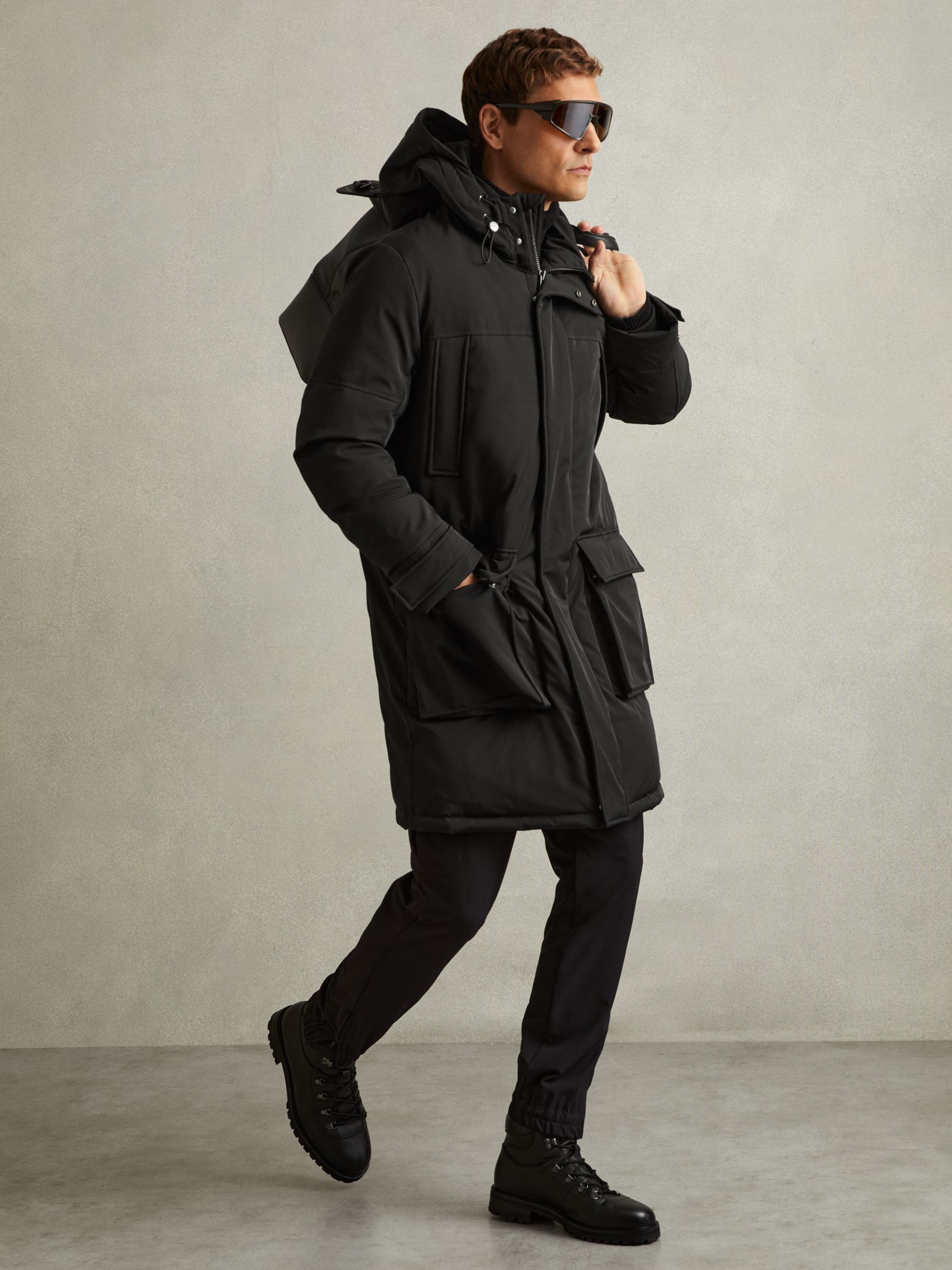 Hooded Shell Down Coat in Black