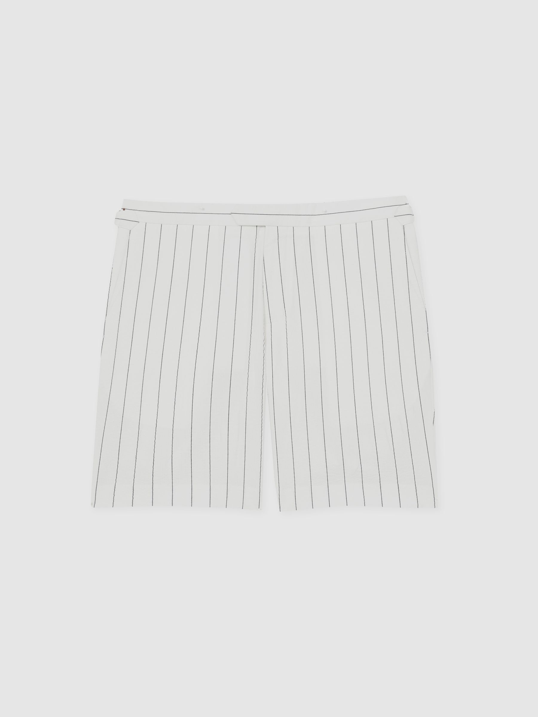 Cotton-Blend Pinstripe Shorts in White/Navy