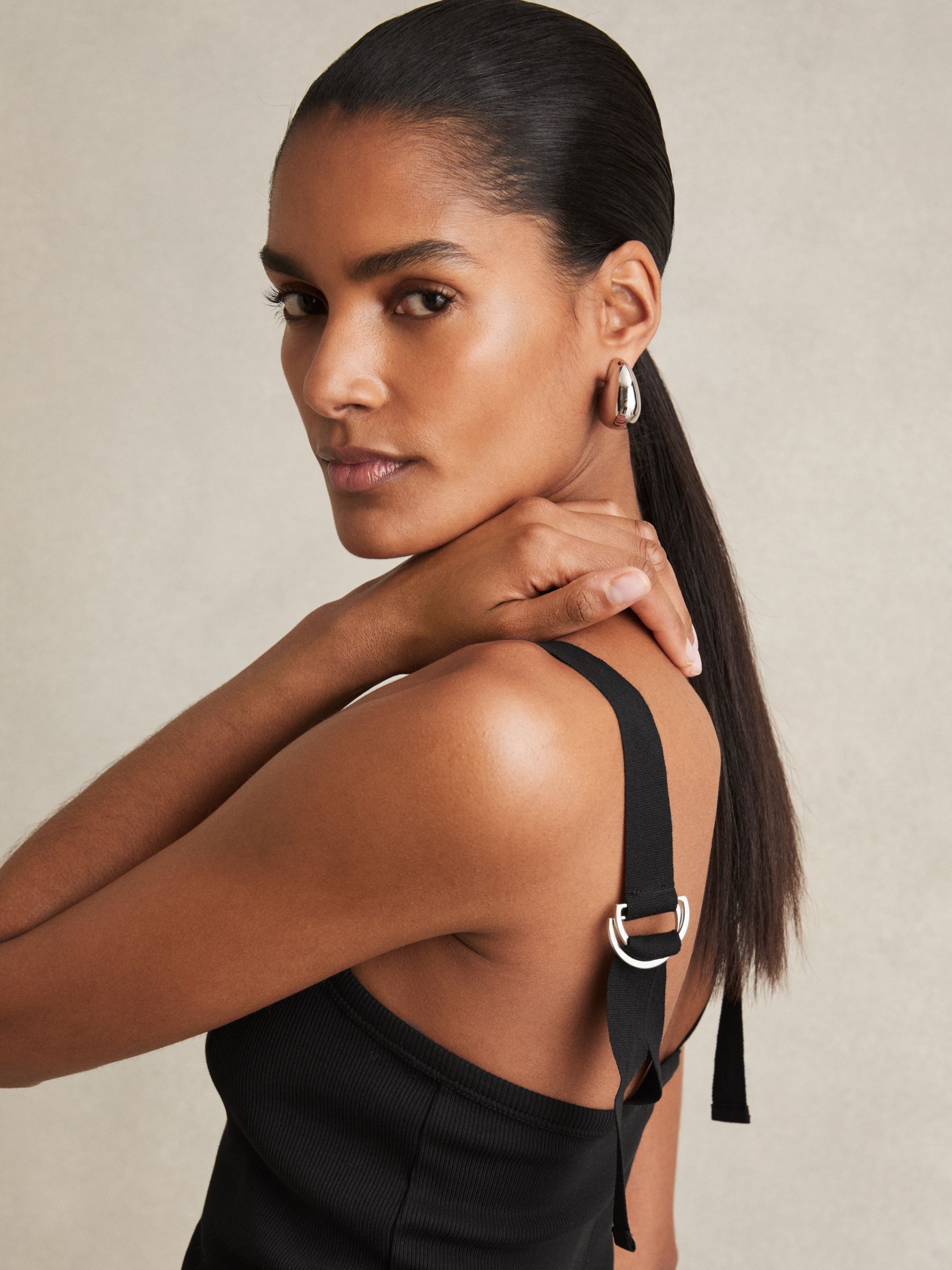 Stretch-Cotton D-Ring Strap Vest in Black