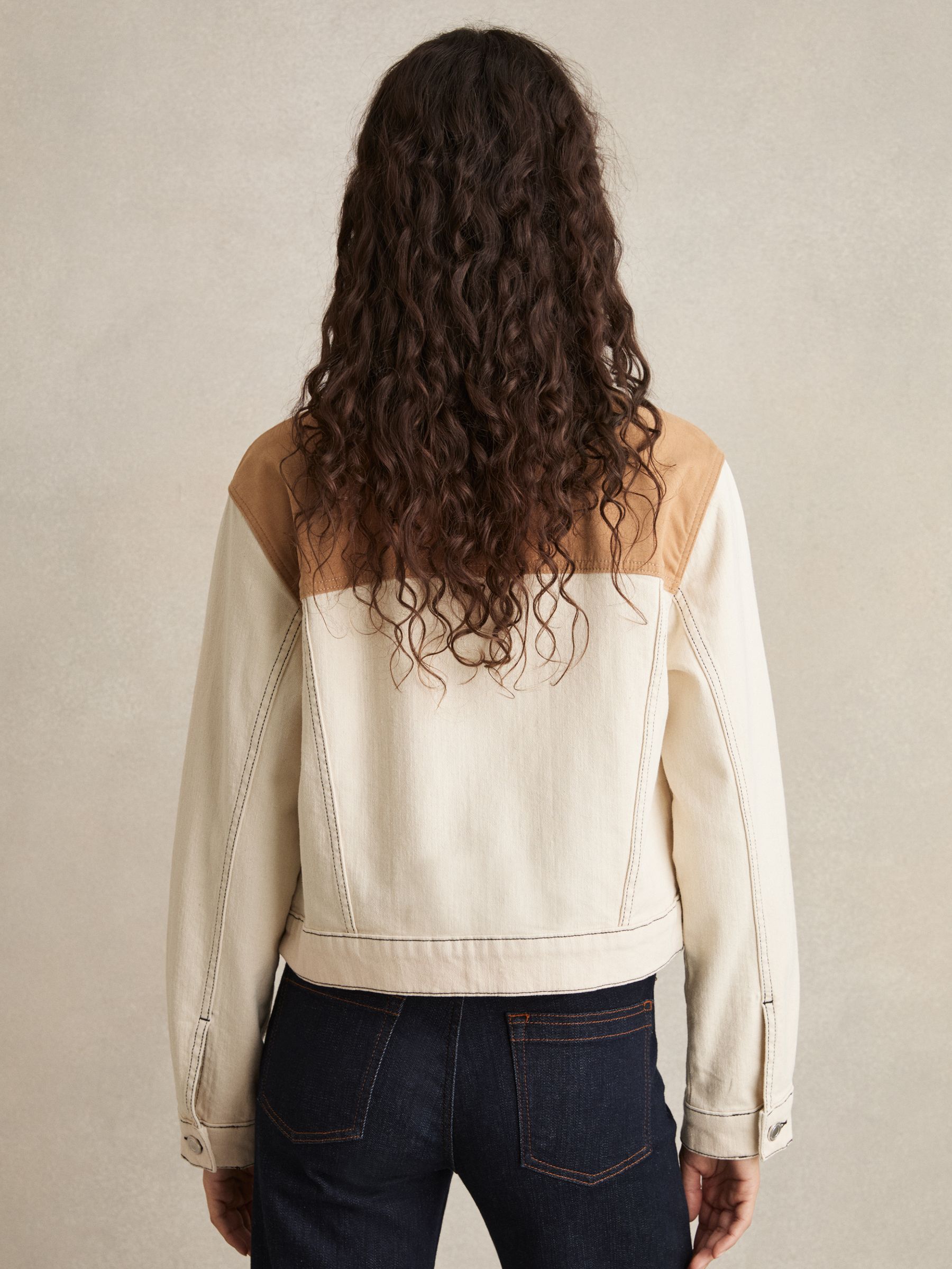 Colour-Block Denim Jacket in Ecru