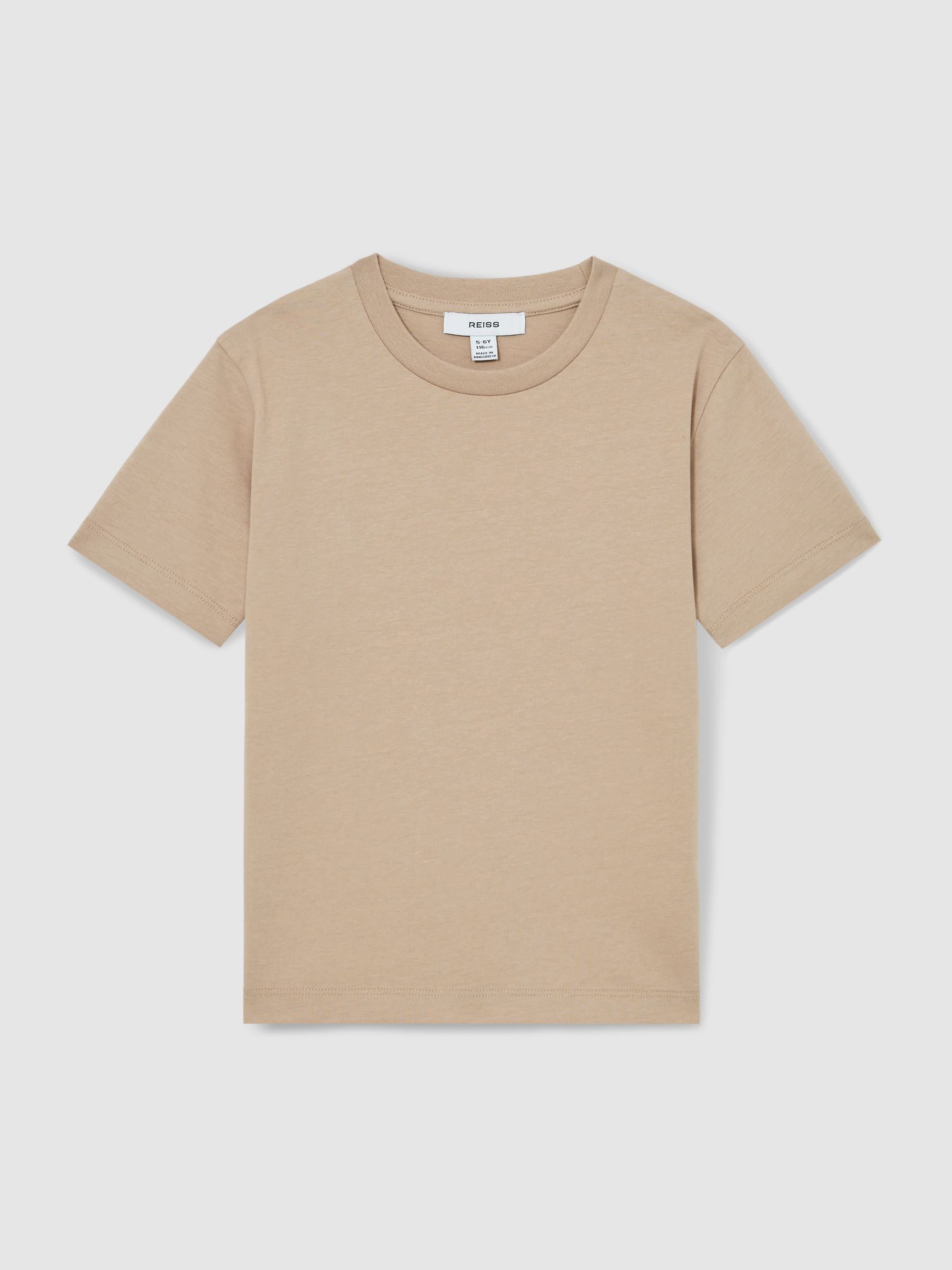 3-9 yrs Cotton Crew-Neck T-Shirt in Stone