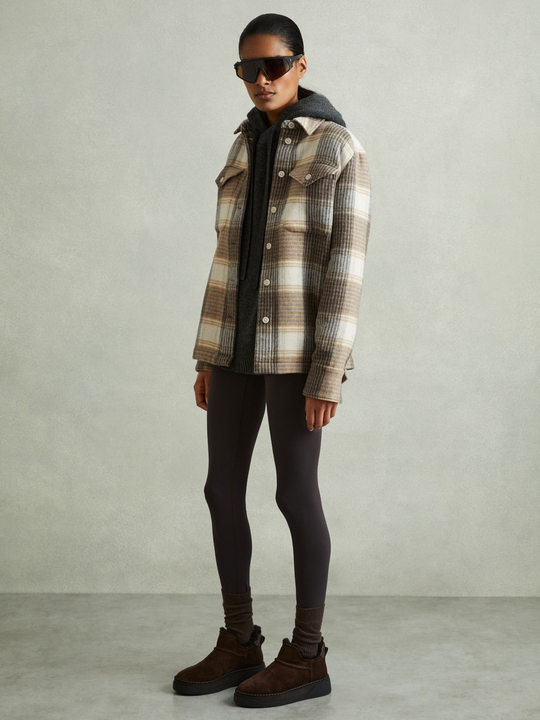Phoebe Neutral Wool Blend Checked Shacket