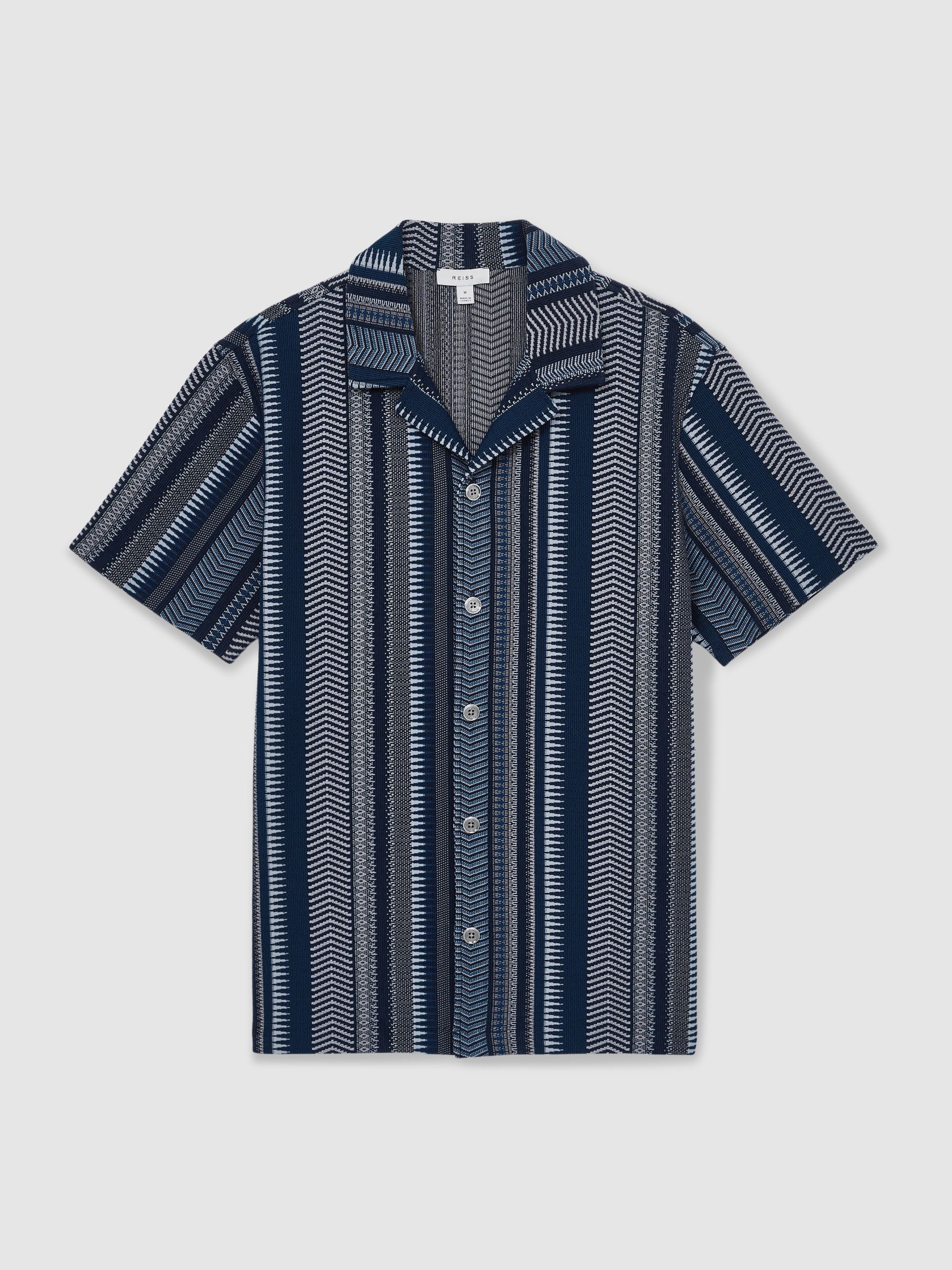 Aztec-Stripe Cuban-Collar Shirt in Navy