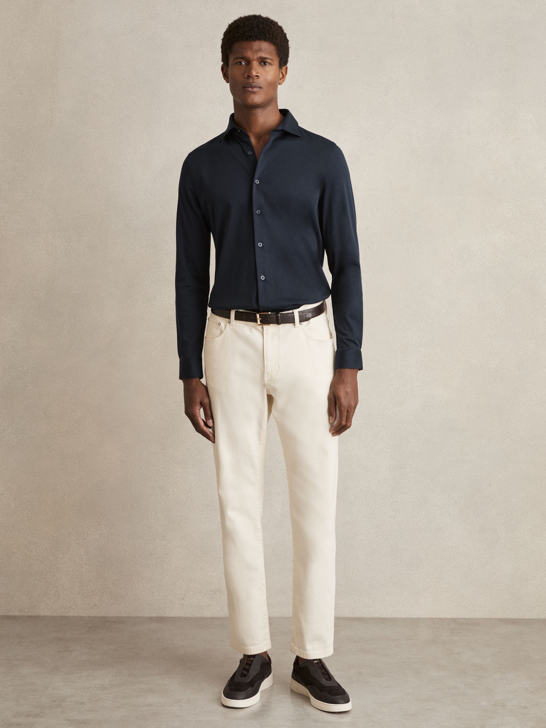 Air-Water Cotton Button-Through Shirt in Navy