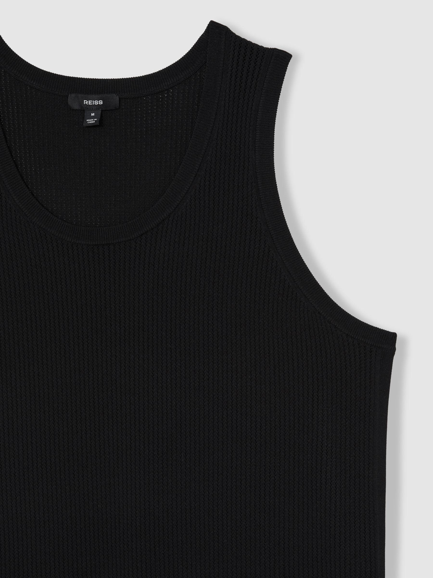 Textured Crew Neck Ribbed Vest in Black