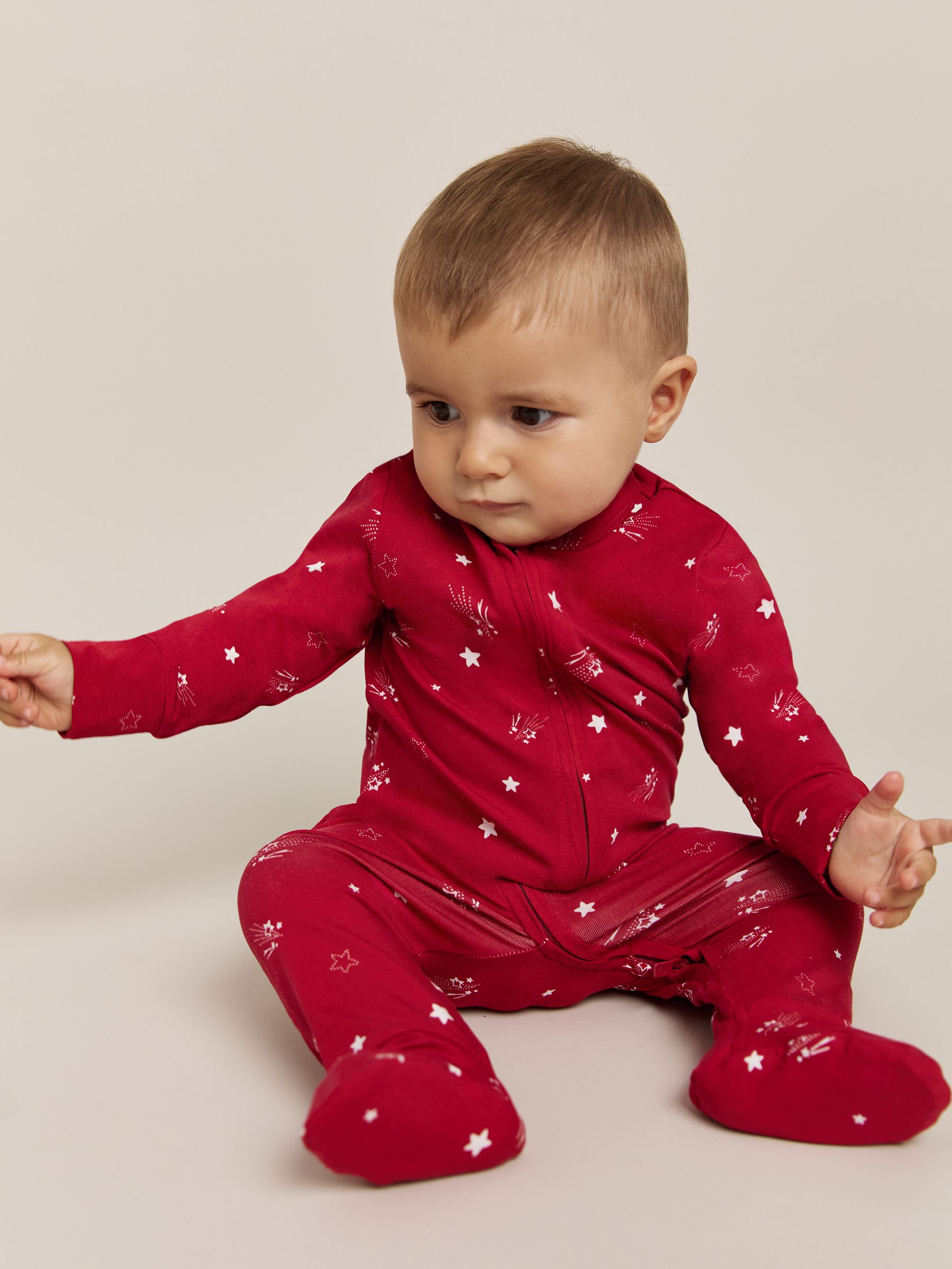 2 Pack Bird-Print Jersey Sleepsuits in Red Print