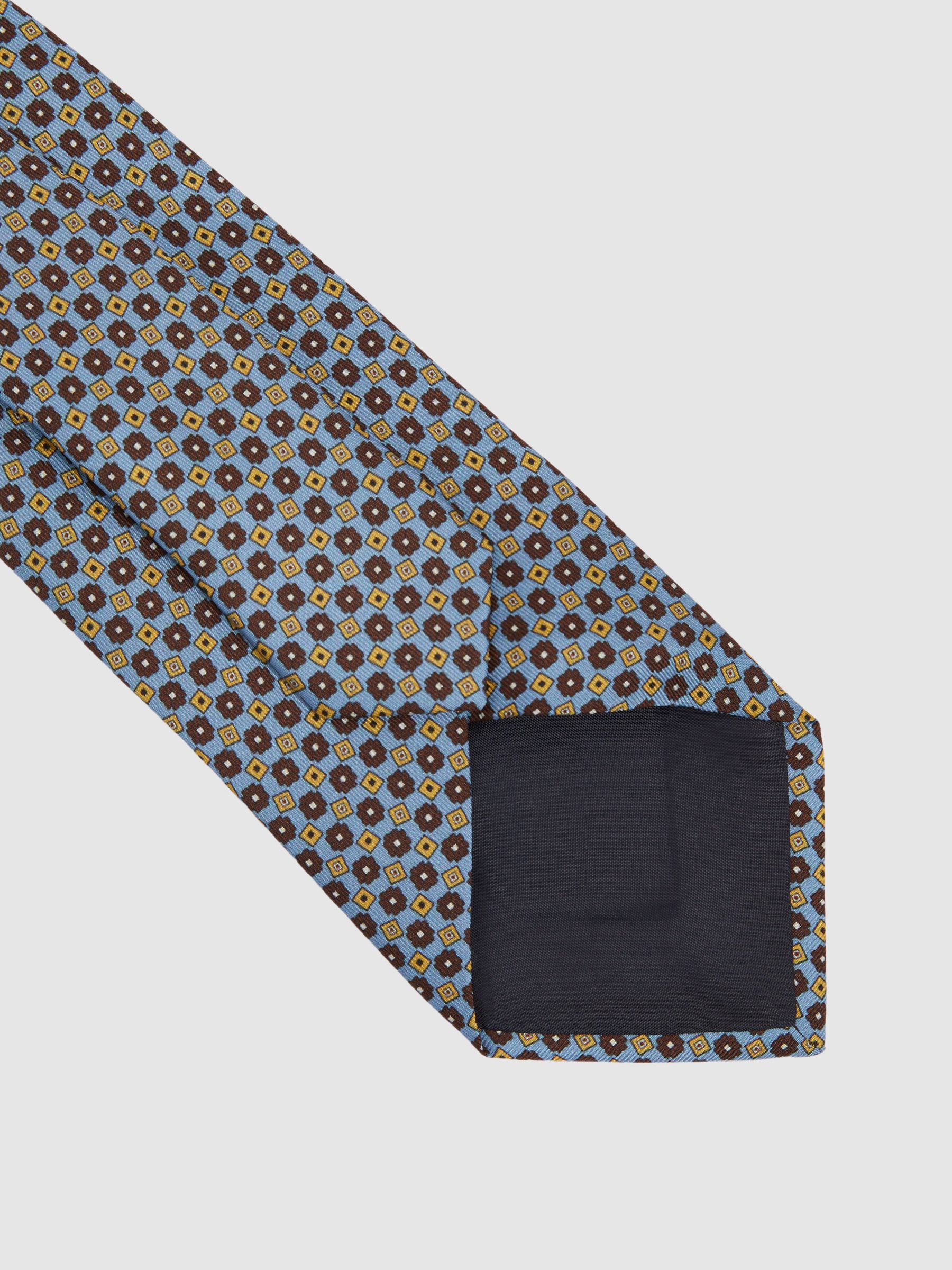 Silk Floral Print Tie in Soft Blue