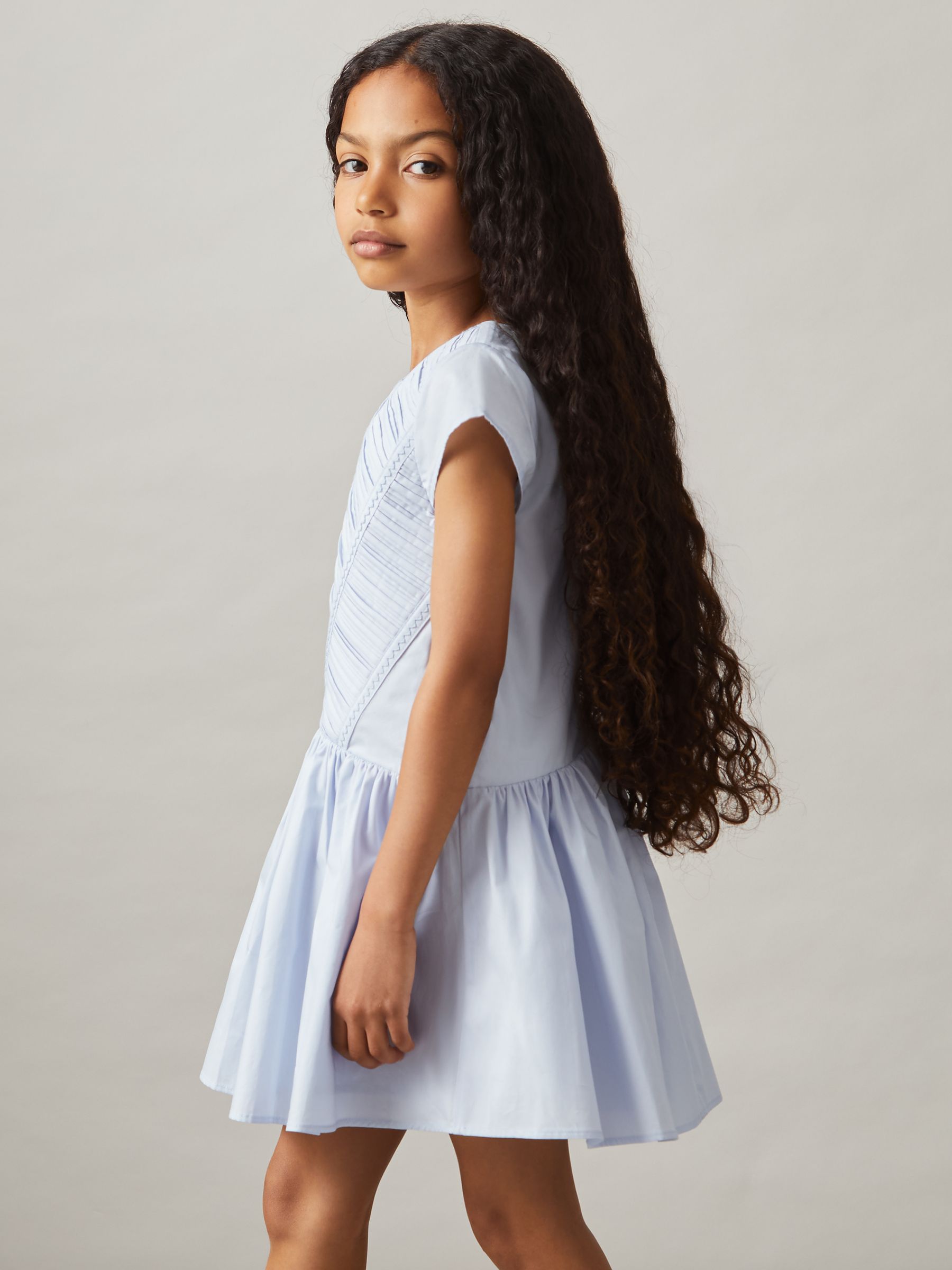 4-9 yrs Cotton Tucked-Pleat Dress in Blue