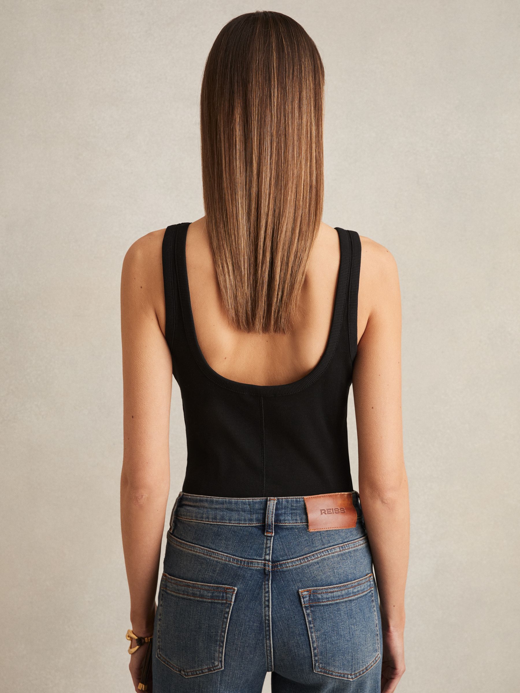 Stretch-Cotton Low-Back Vest in Black