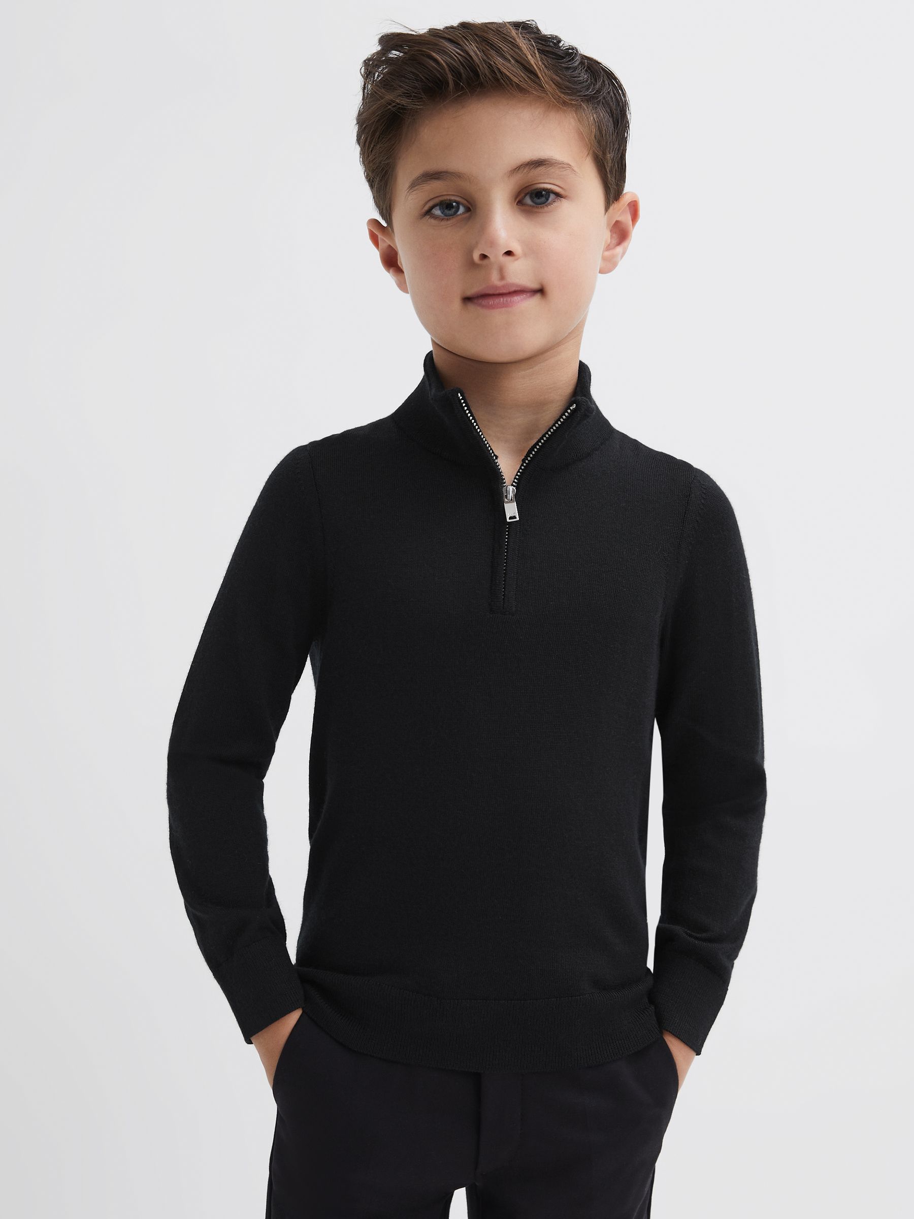 3-9 yrs Merino Wool Zip-Neck Jumper in Black