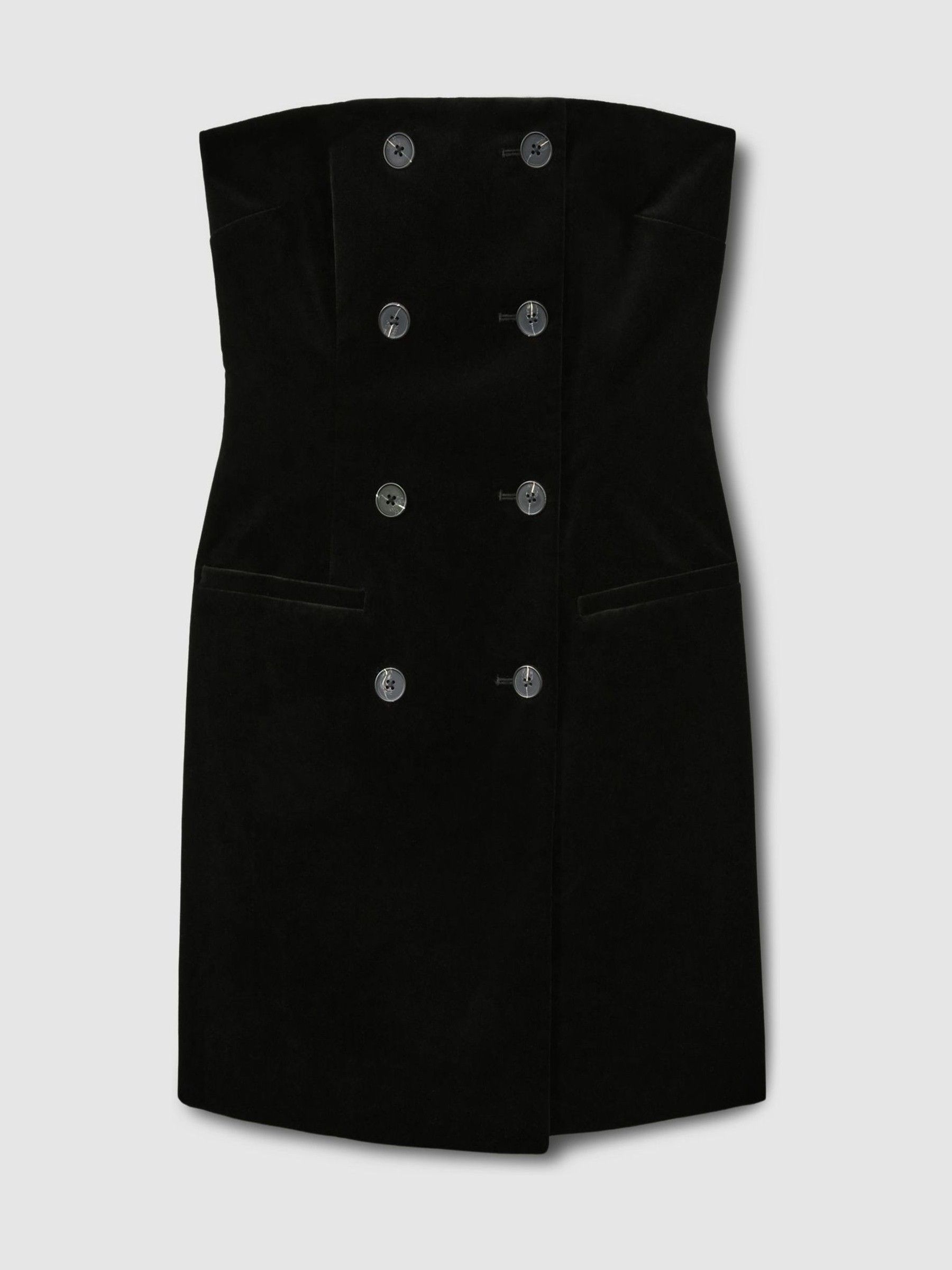 Bandeau-Neck Velvet Mini Dress in Black