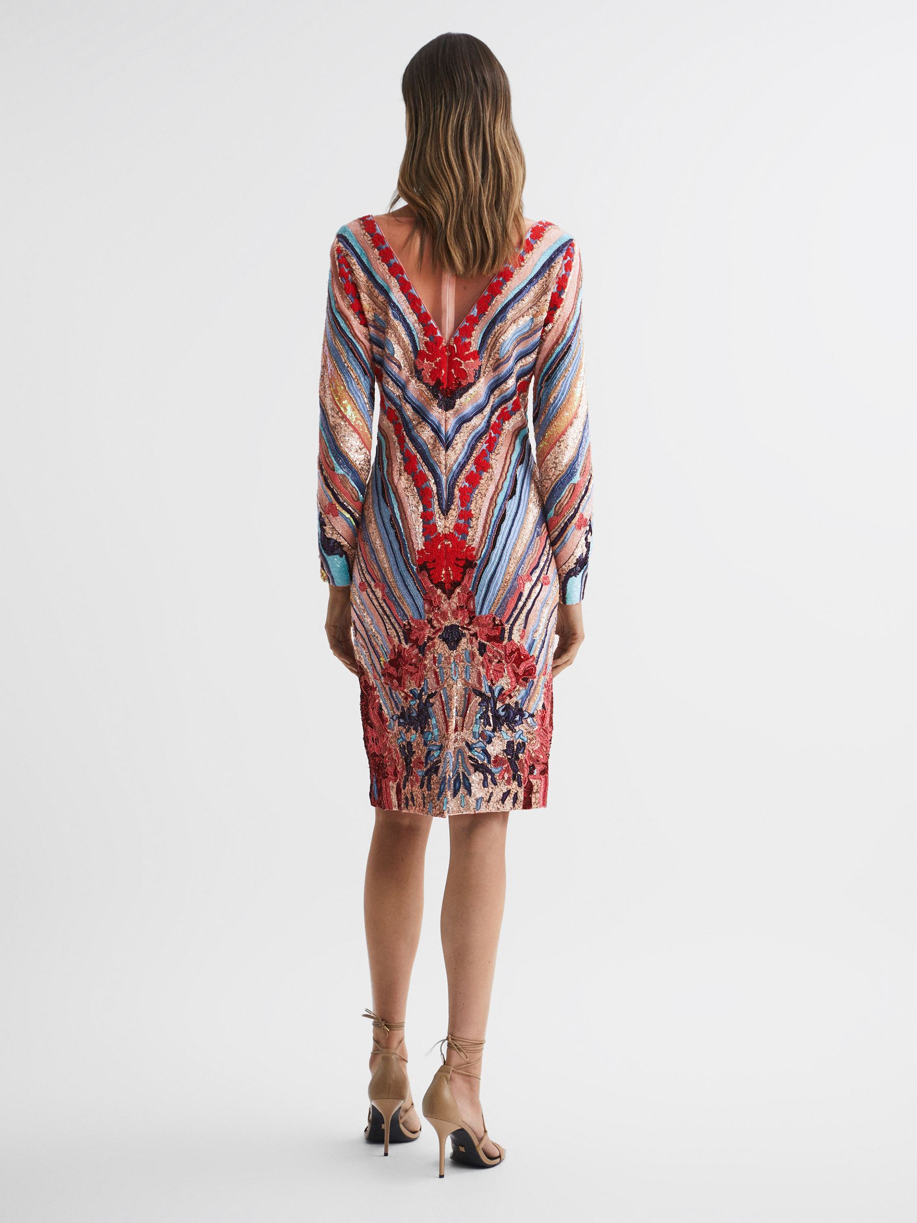 Raishma Embellished Textured Mini Dress in Pink Multi