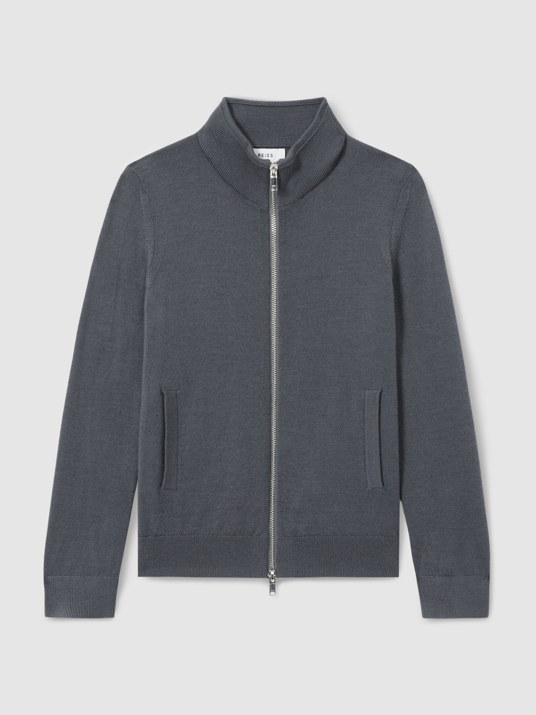 13-14 yrs Merino Wool-Blend Zip-Through Cardigan in Blackened Blue