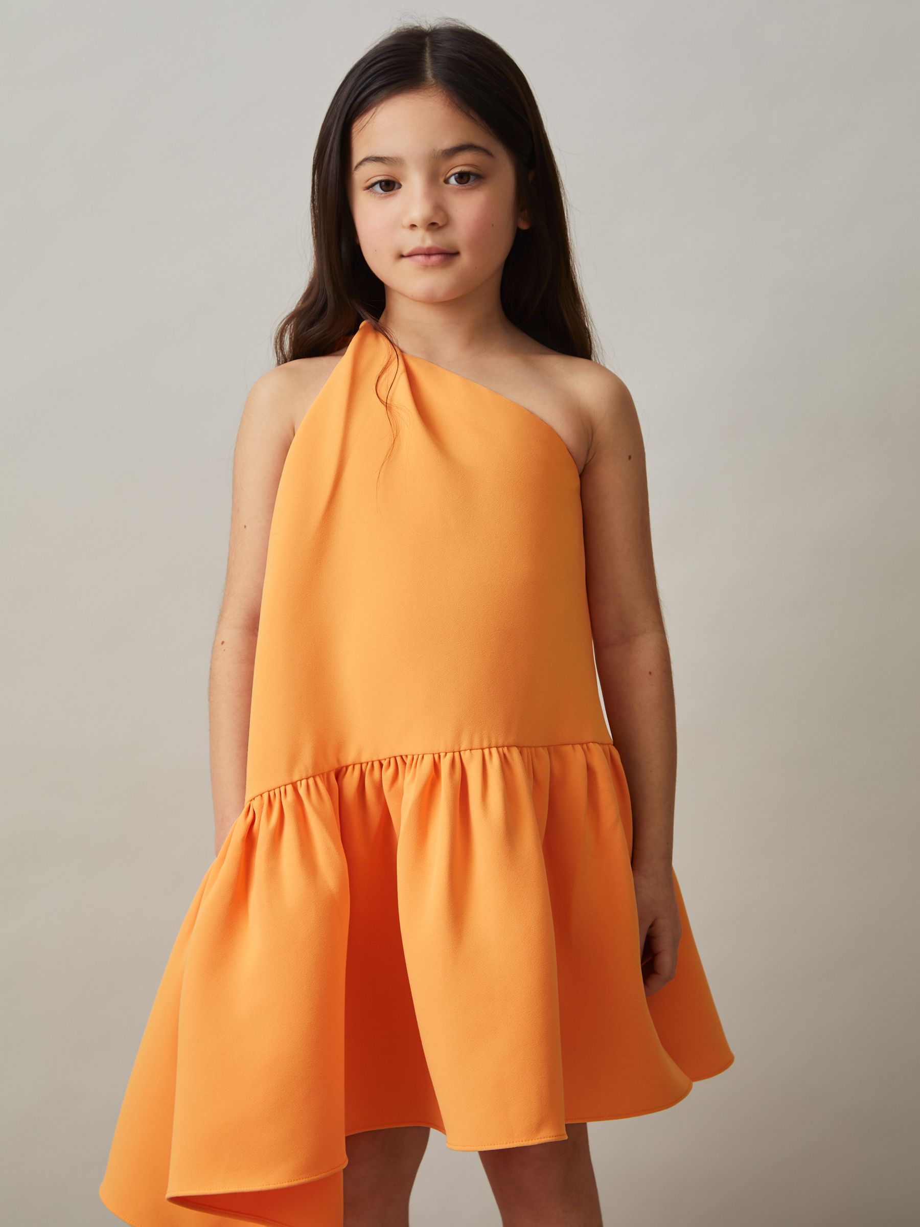 9-13 yrs One-Shoulder Tiered Dress in Orange