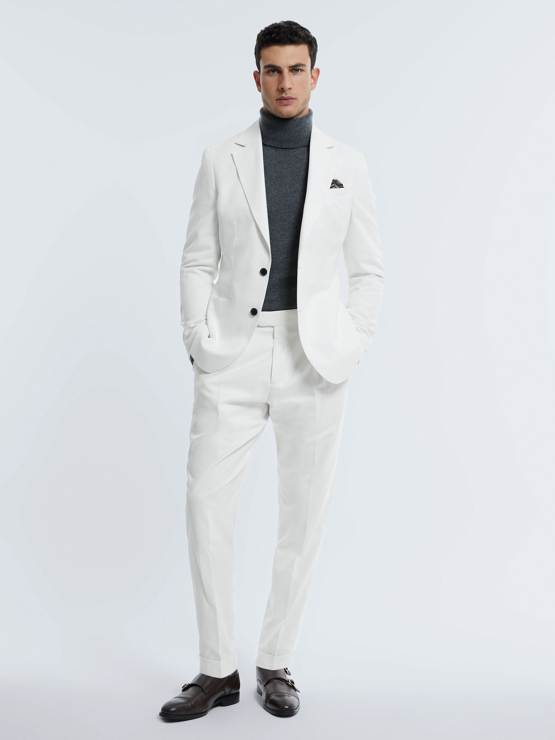 Atelier Sea Island Cotton Slim Fit Single Breasted Blazer in White