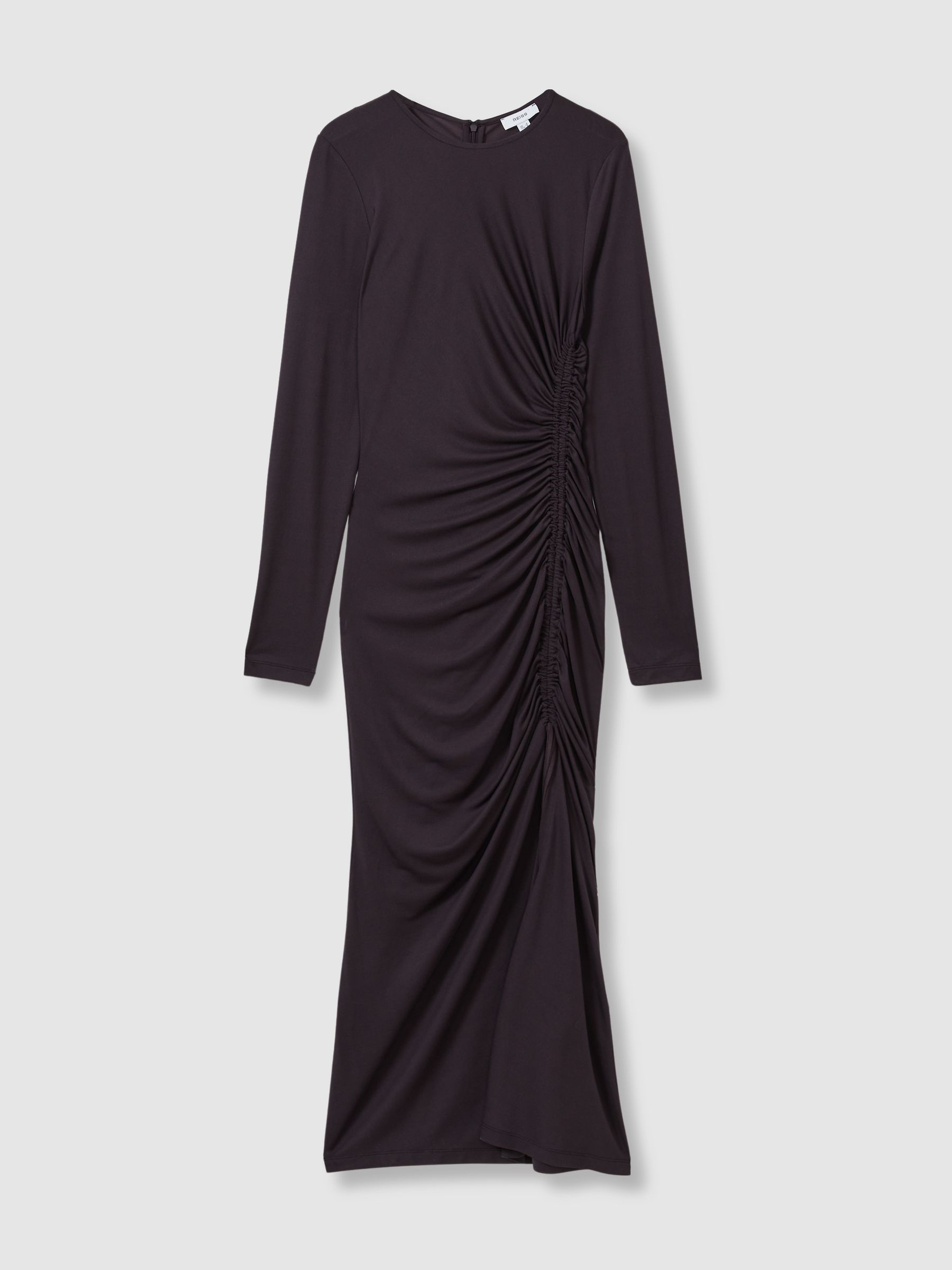 Jersey Ruched Midi Dress in Burgundy