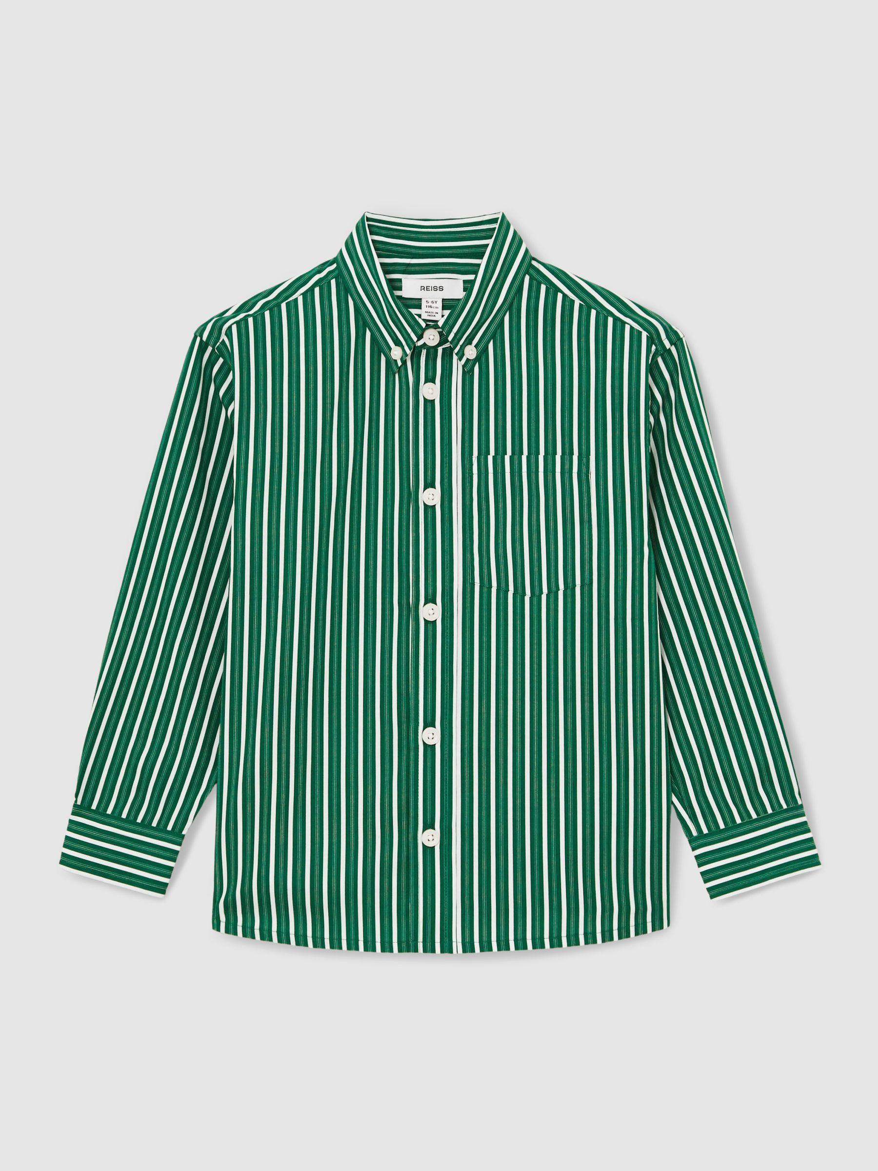 9-13 yrs Cotton-Poplin Striped Oversize Shirt in Green/White