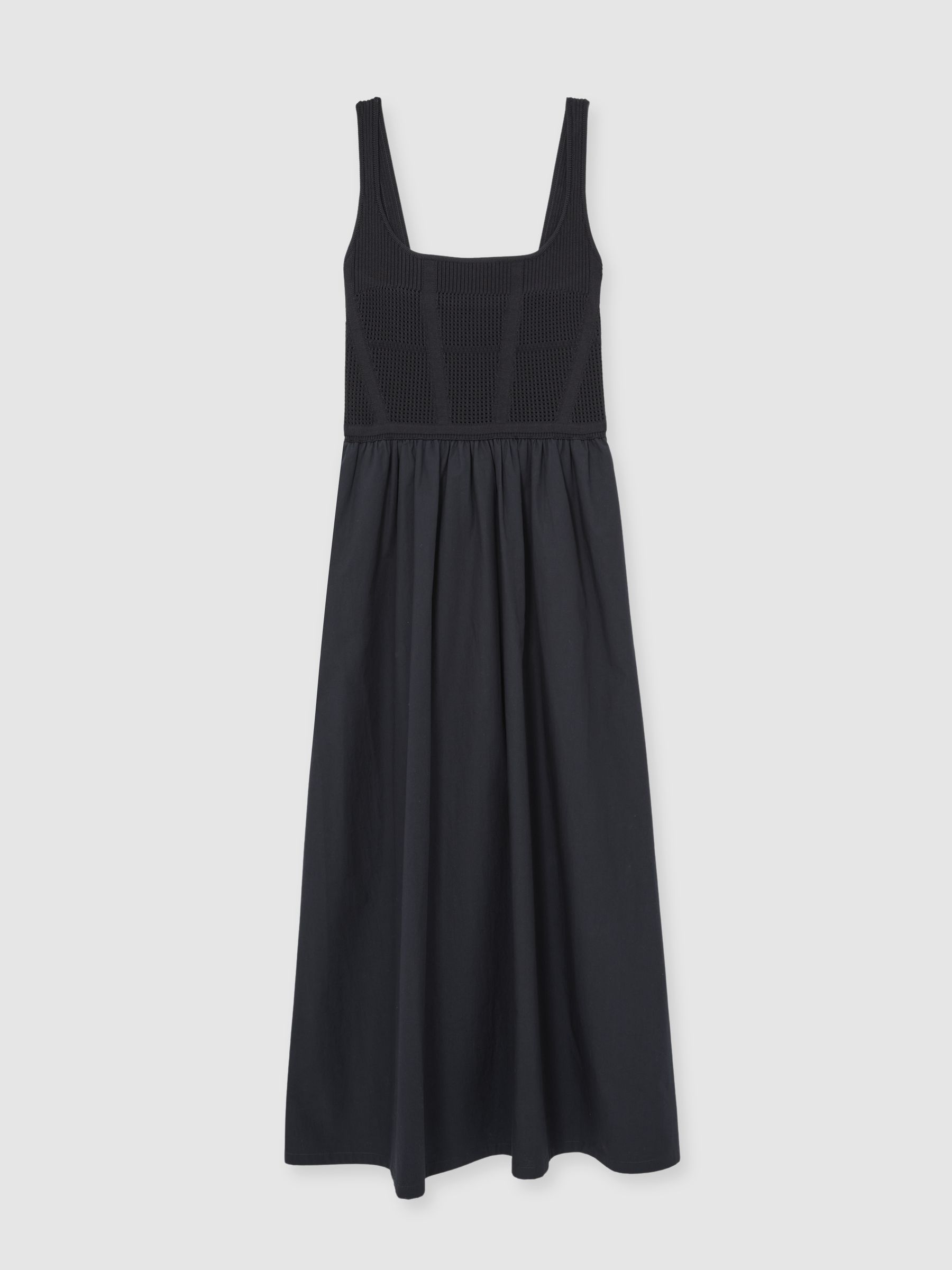 Perforated-Knit Cotton-Skirt Midi Dress in Navy