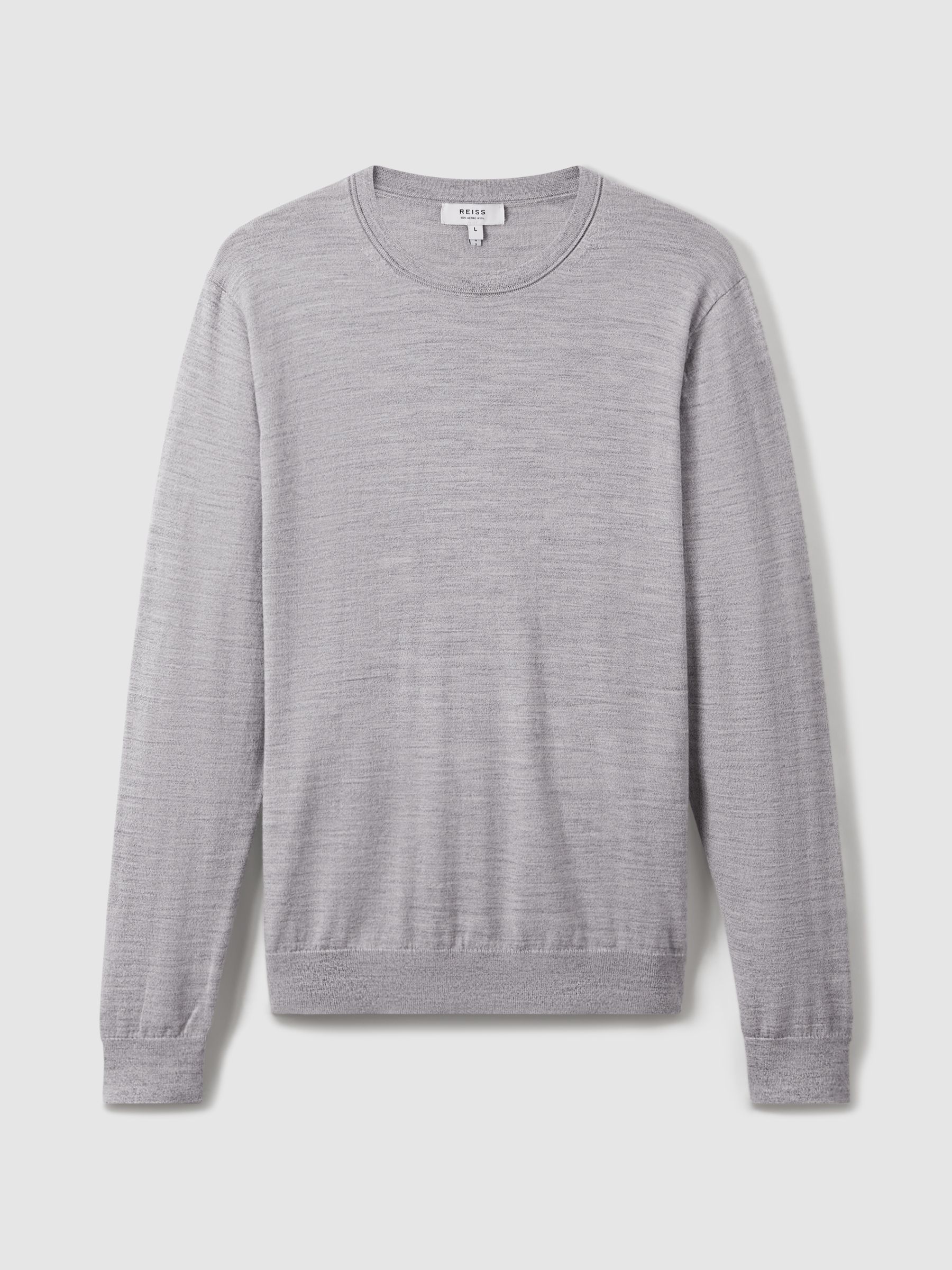 Merino Wool Crew Neck Jumper in Soft Grey Mouline