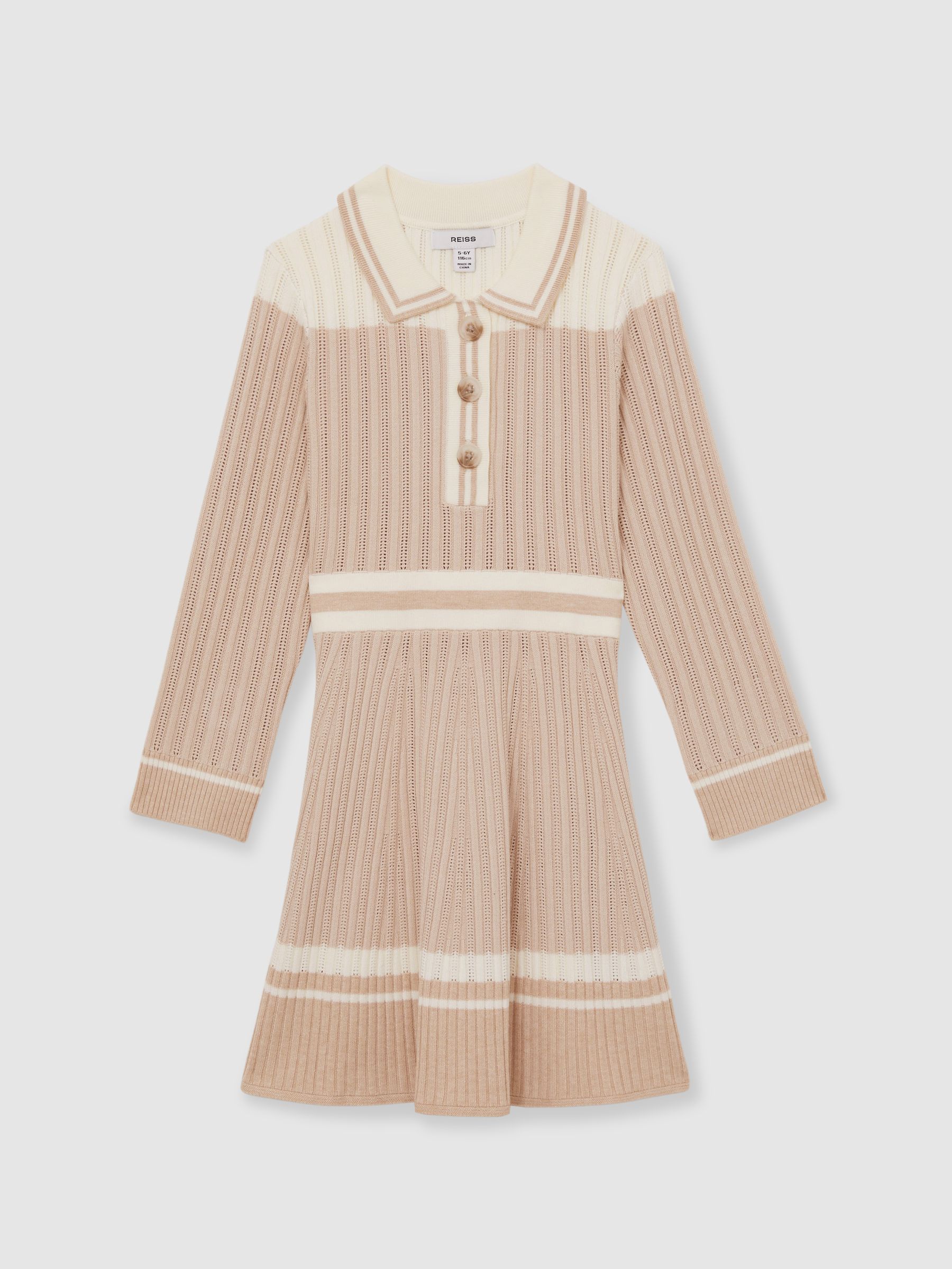 4-9 yrs Rib-Knit Pointelle Flared Dress in Pale Pink
