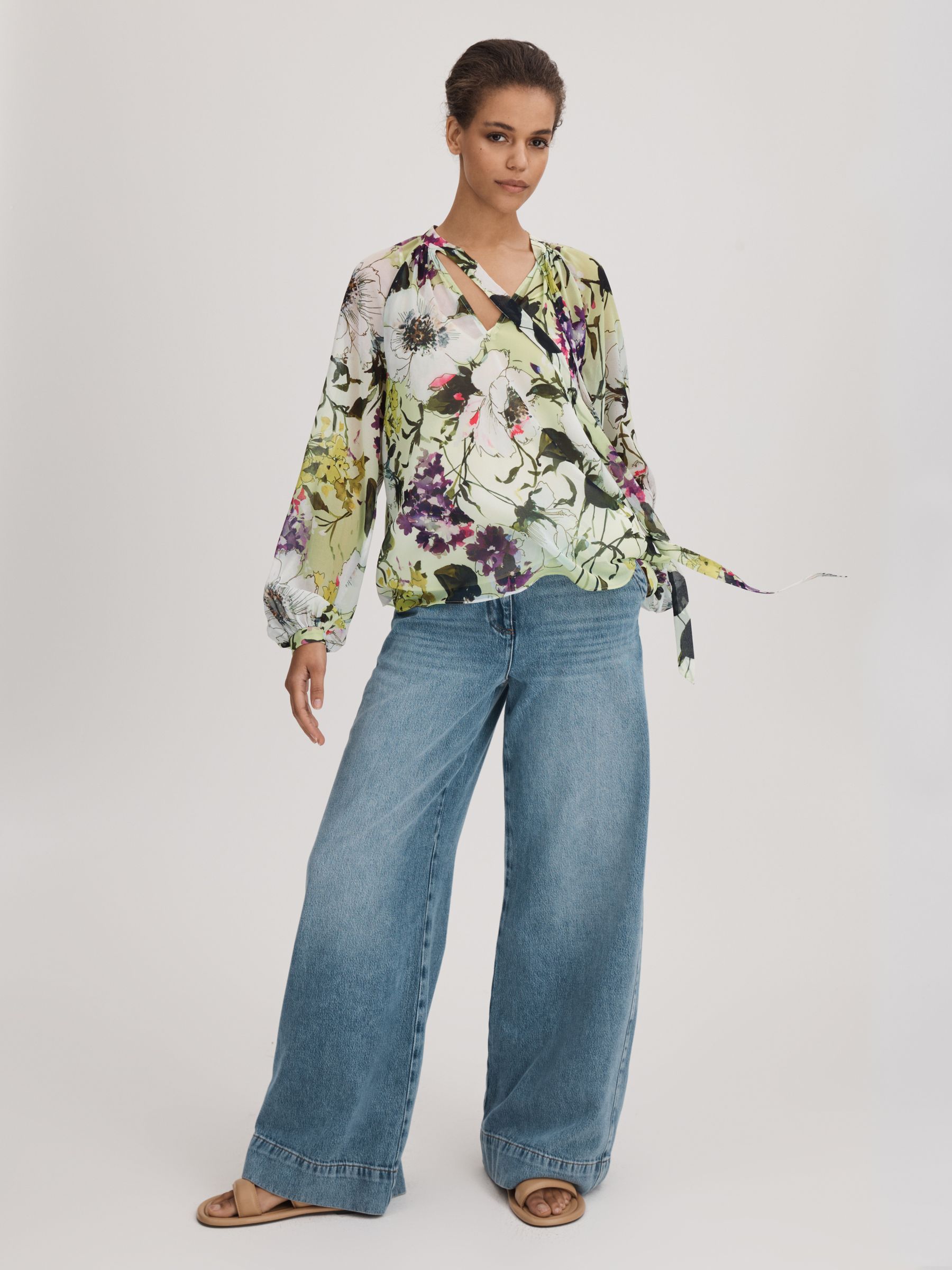 Florere Printed Tie Neck Blouse in Multi