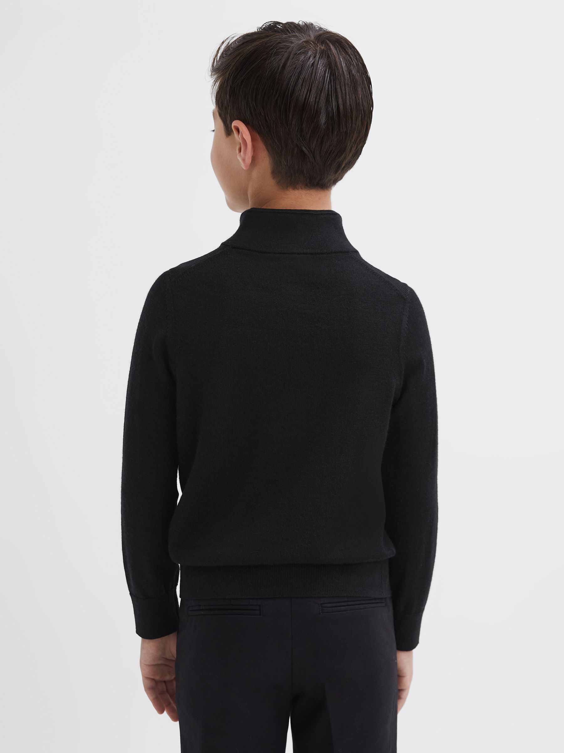 3-9 yrs Merino Wool Zip-Neck Jumper in Black