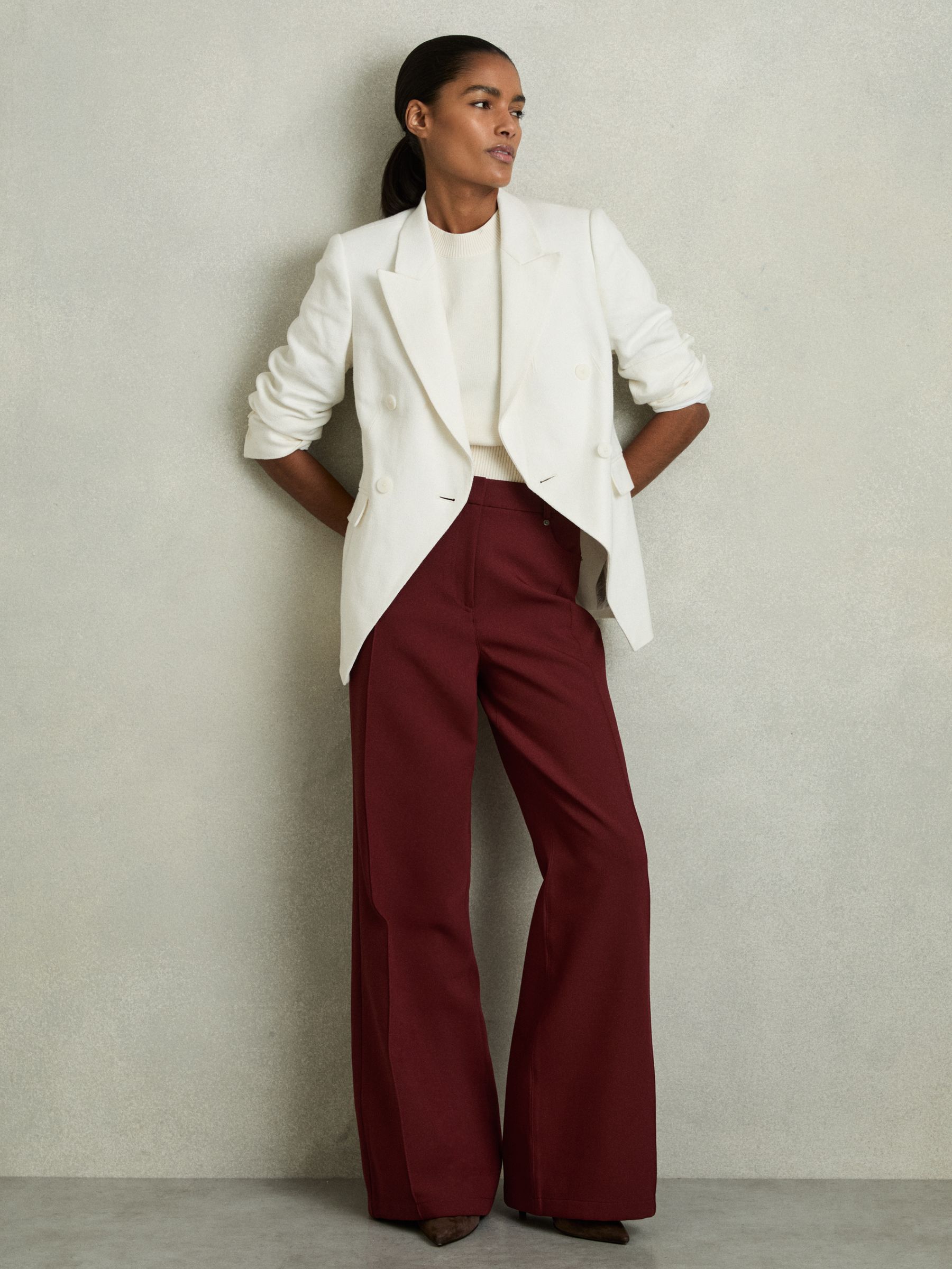Petite Palazzo Tailored Trousers in Dark Red