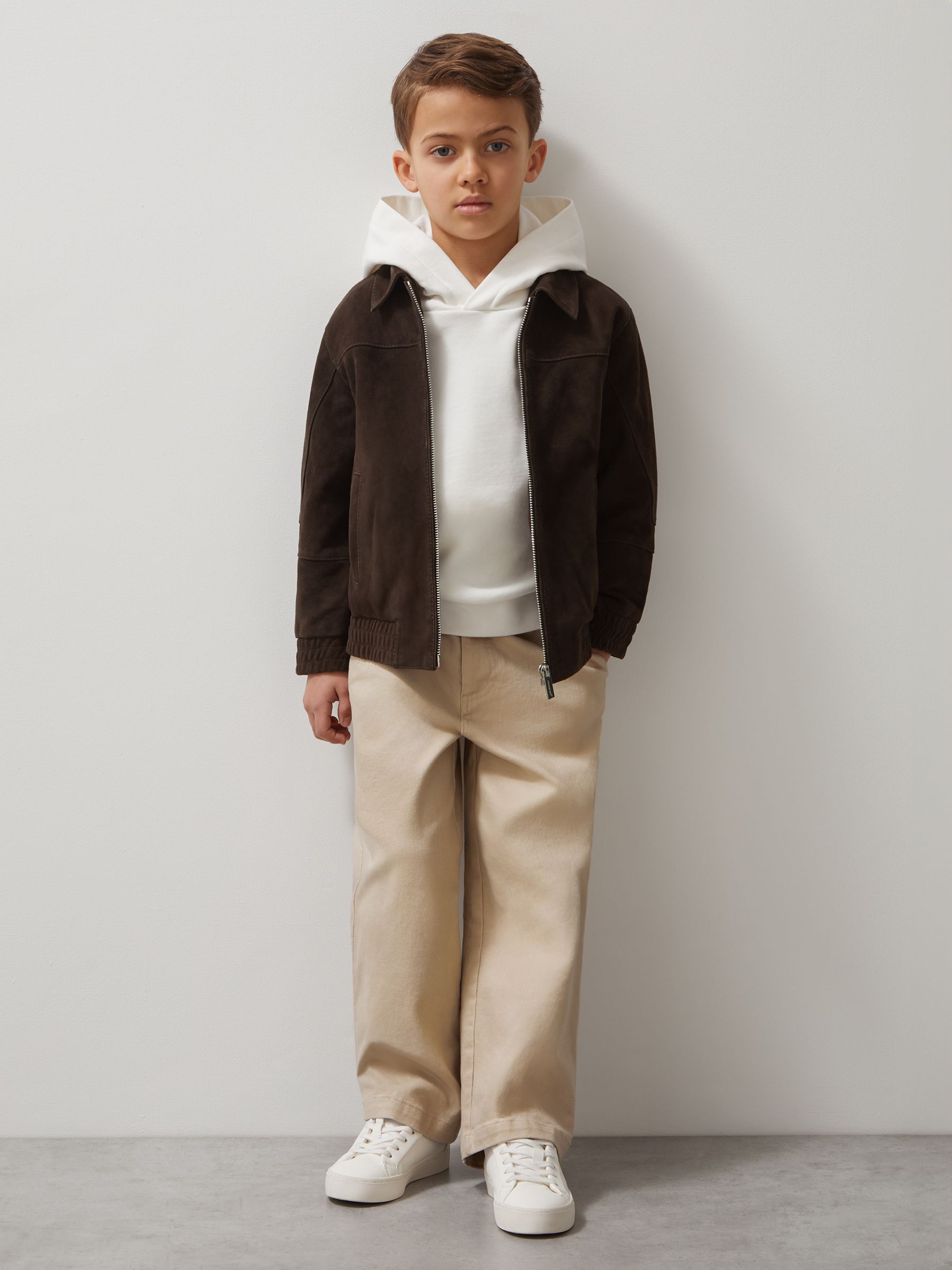 9-13 yrs Unisex Fit McLaren F1 Team Suede Bomber Jacket in Distressed Brown